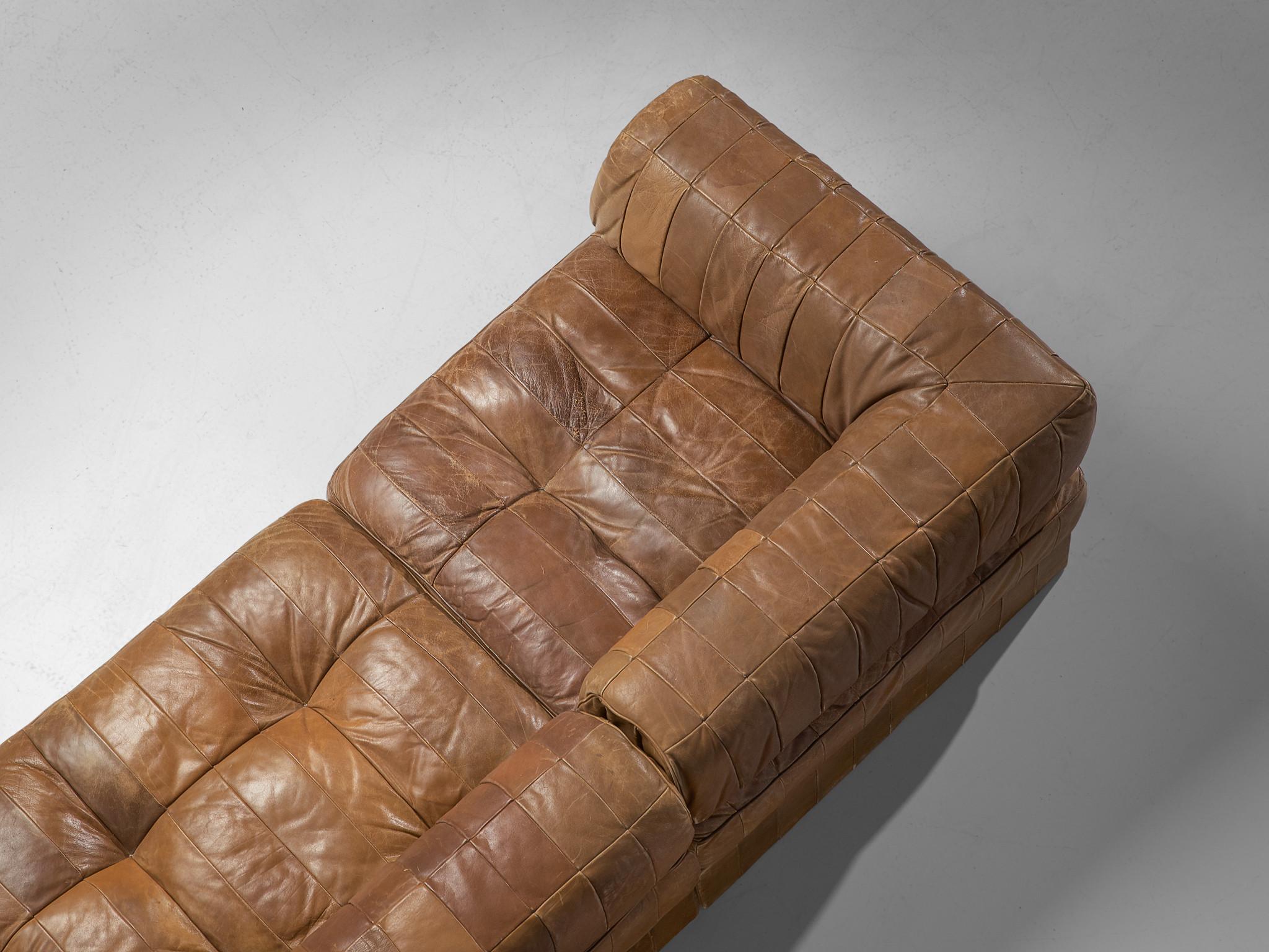 De Sede Large Sectional Sofa in Cognac Leather In Good Condition In Waalwijk, NL