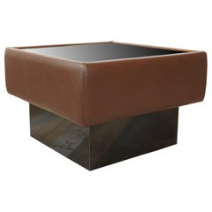 Vintage Leather and Glass Square Coffee Table