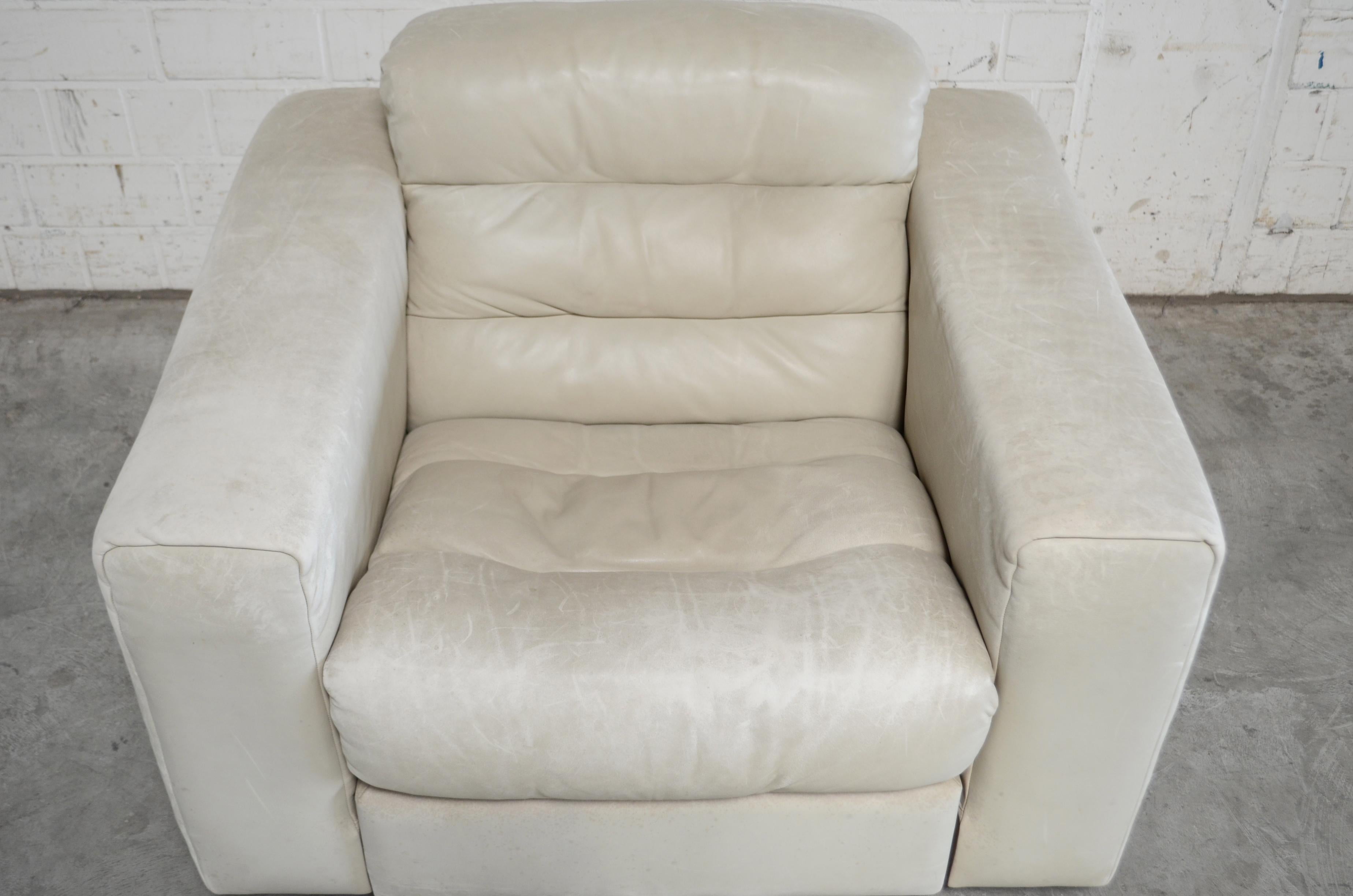 Mid-20th Century De Sede Leather Armchair DS 105 Ecru White