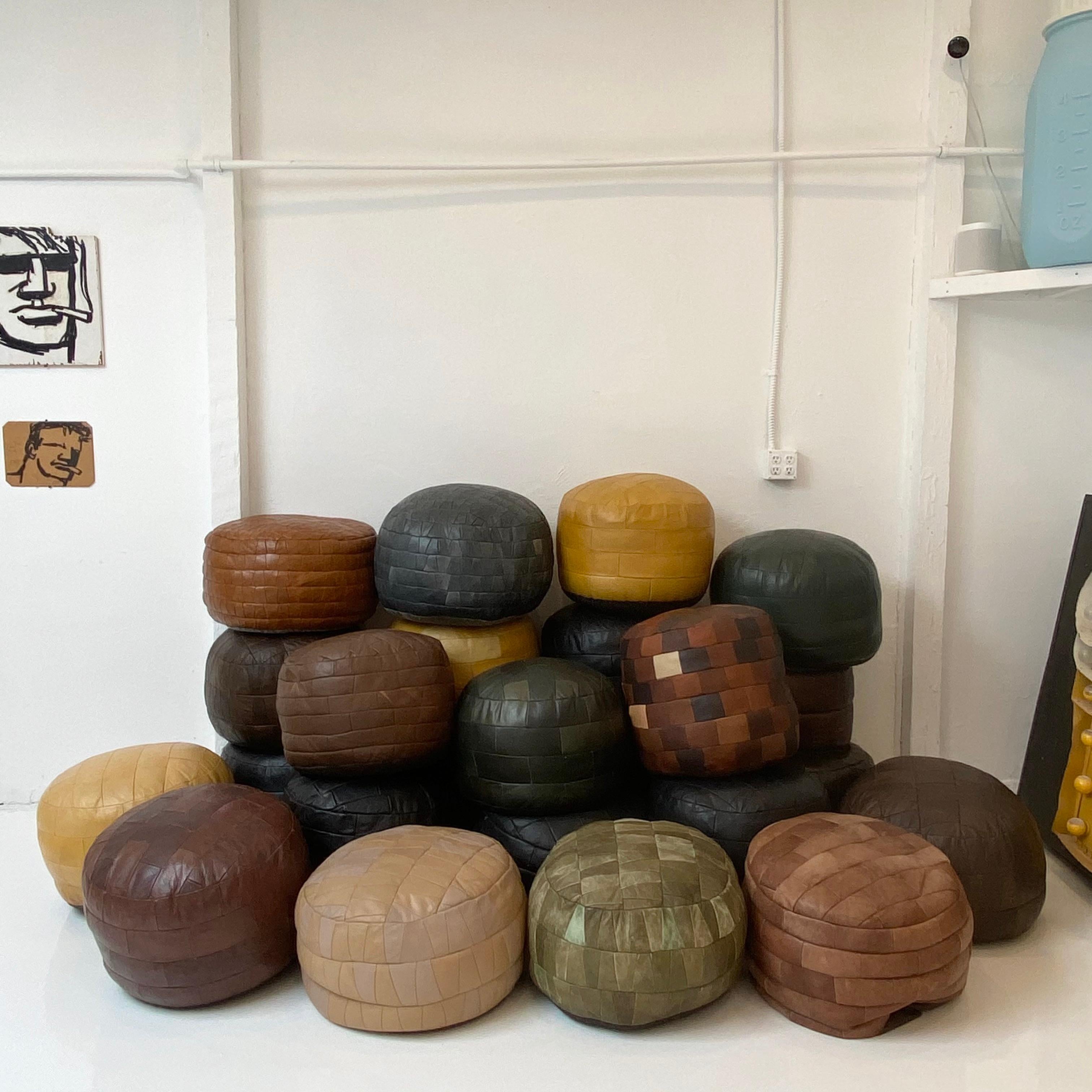 De Sede Leather Patchwork Poufs In Good Condition In Los Angeles, CA