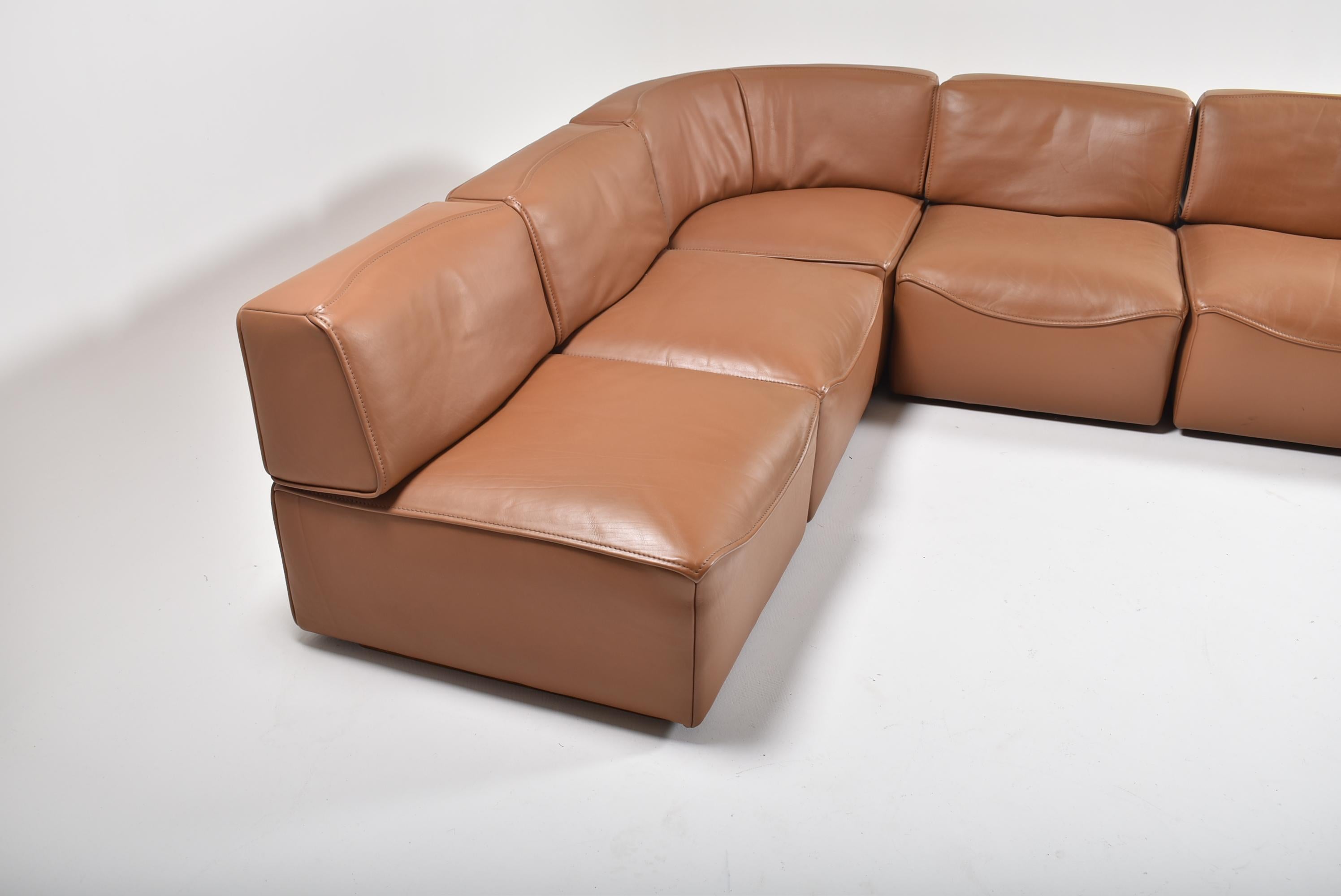 Swiss De Sede Leather Sectional Sofa DS 15, Switzerland, 1970s