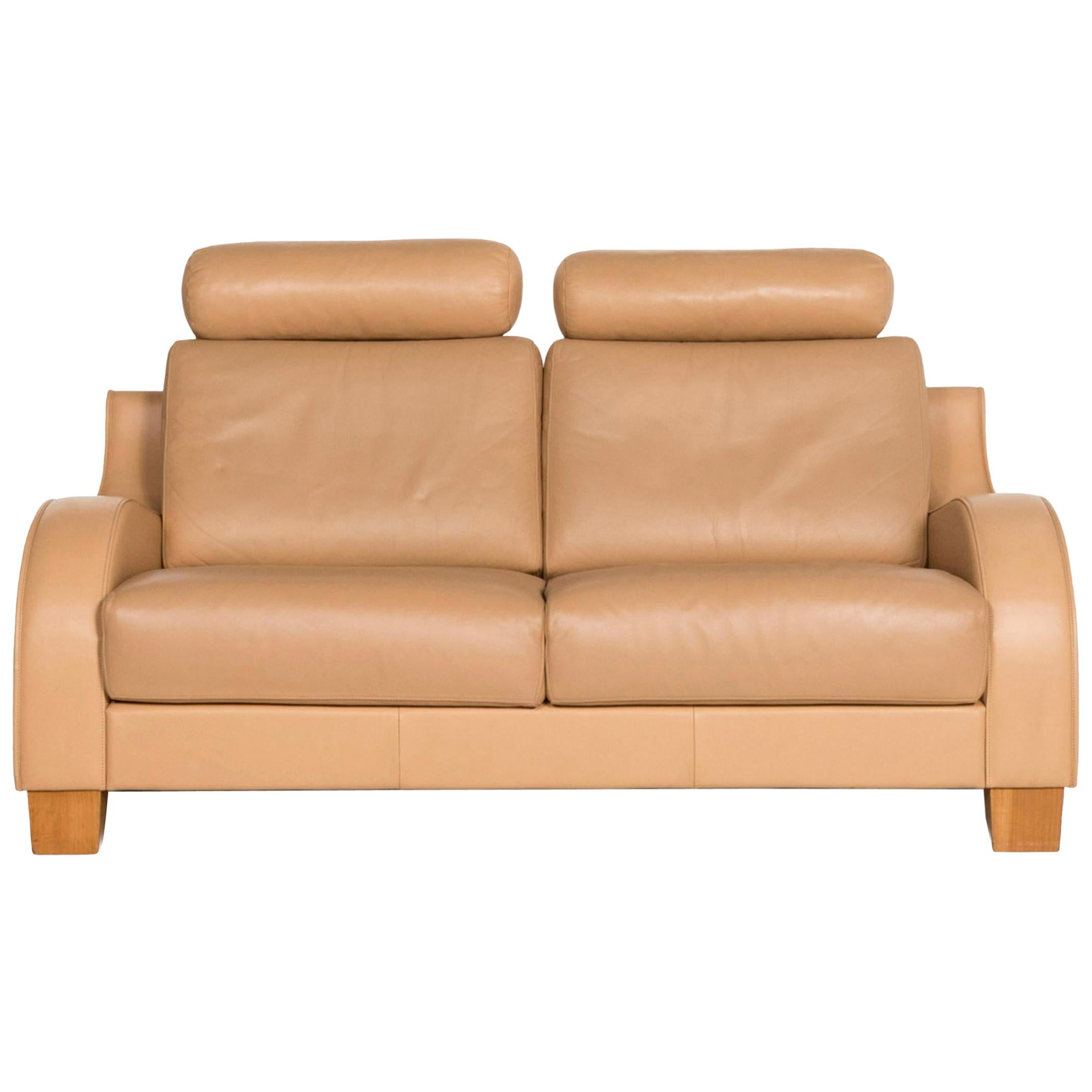 De Sede Leather Sofa Beige Two-Seat Function Couch For Sale