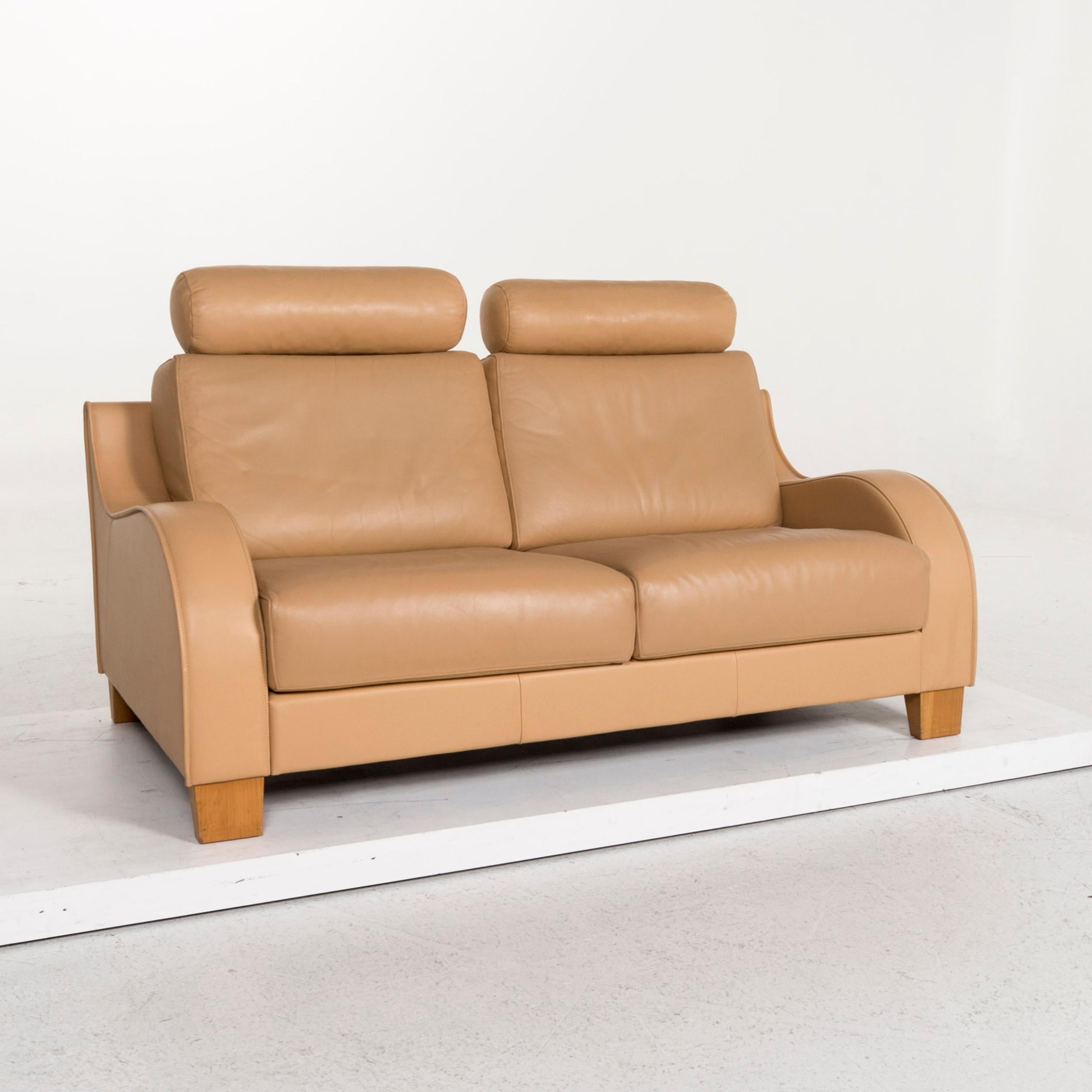De Sede Leather Sofa Beige Two-Seat Function Couch For Sale 4