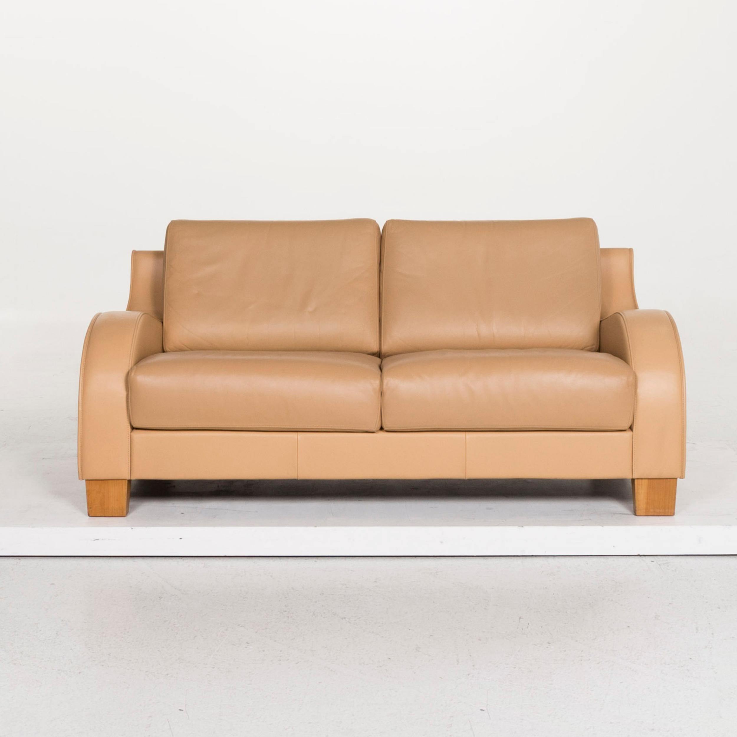 Modern De Sede Leather Sofa Beige Two-Seat Function Couch For Sale