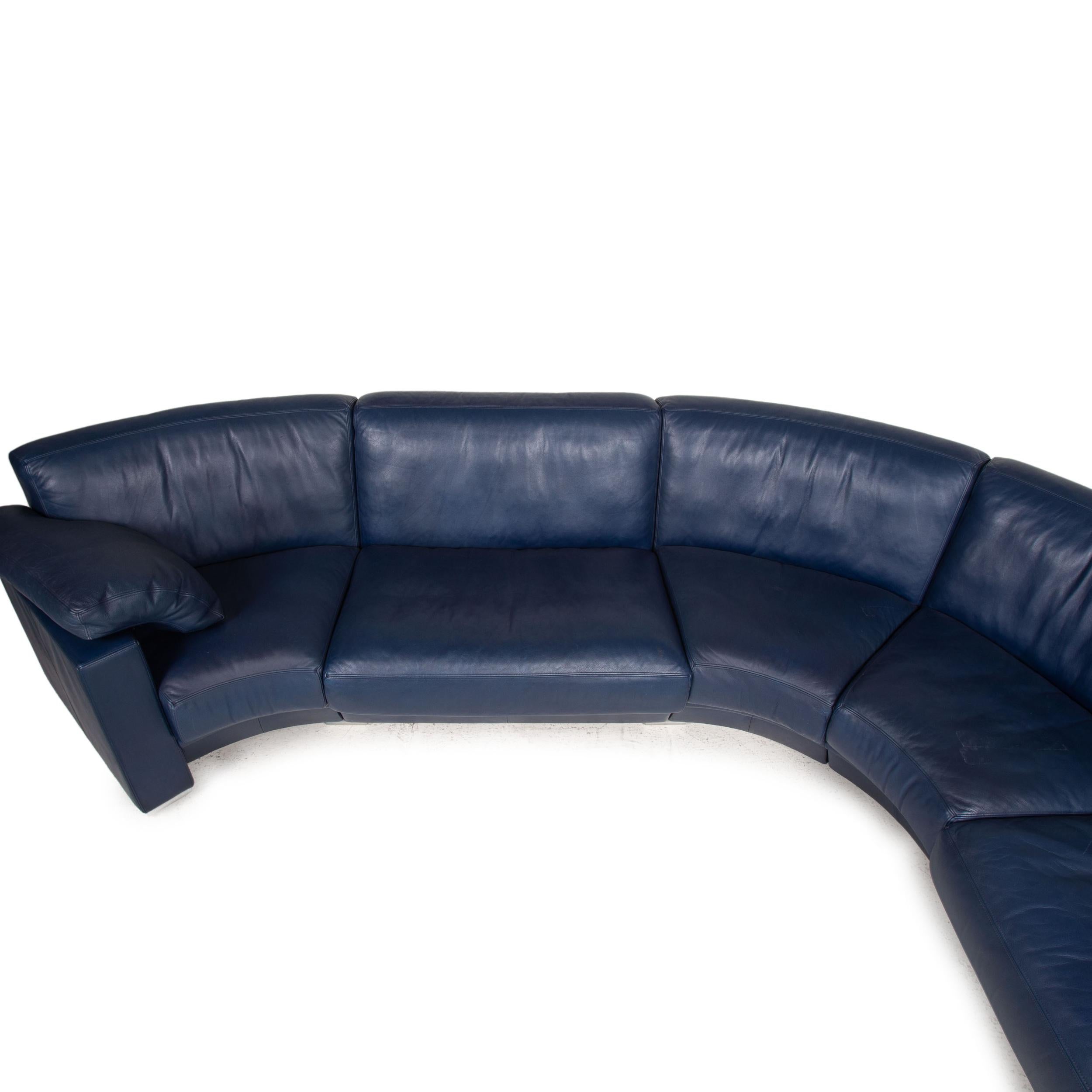 De Sede Leather Sofa Blue Corner Sofa Round Corner Couch In Good Condition For Sale In Cologne, DE