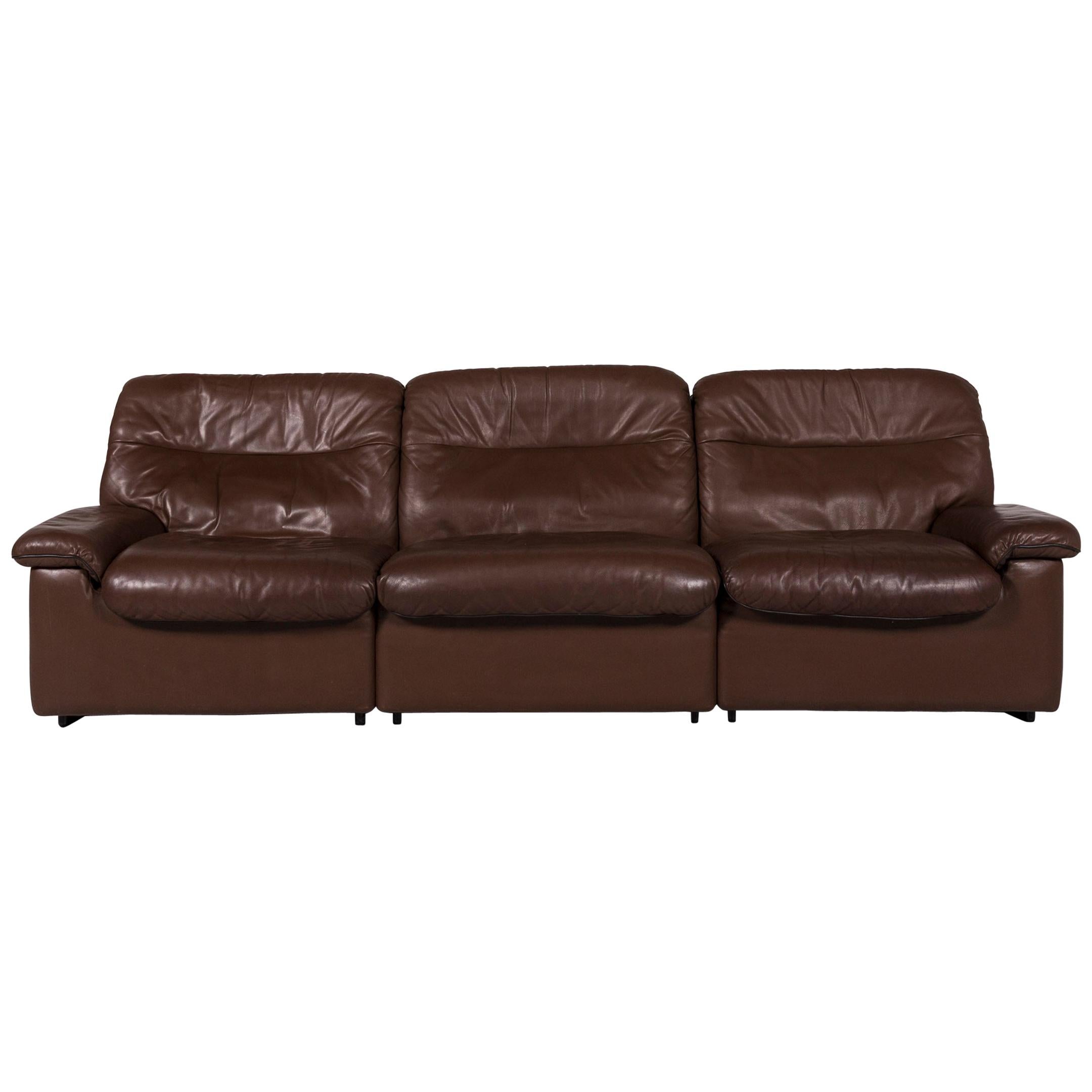 De Sede Leather Sofa Brown Three-Seat Couch For Sale