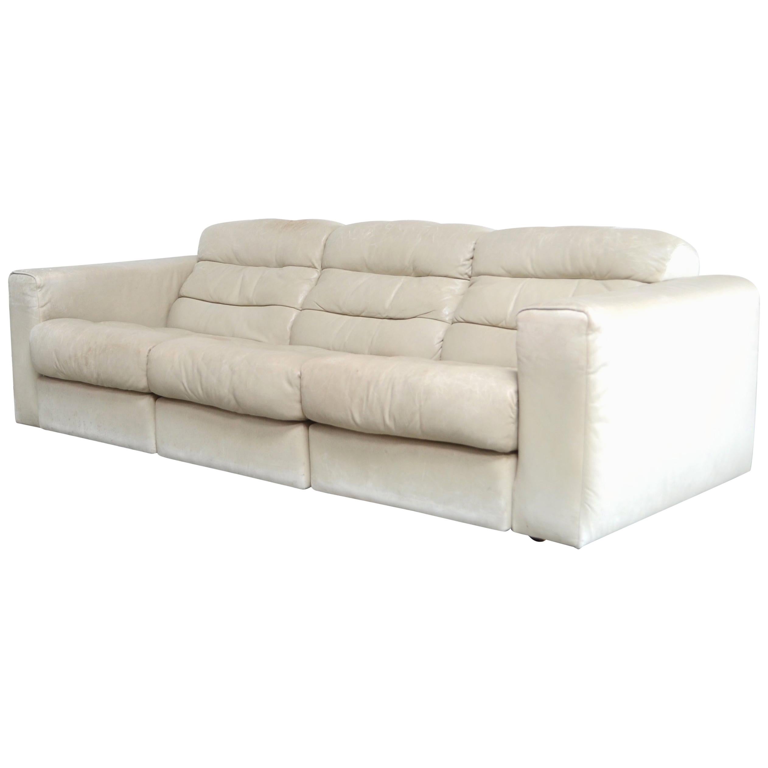 De Sede Leder-Sofa DS 105 Ecru-Weiß aus Leder