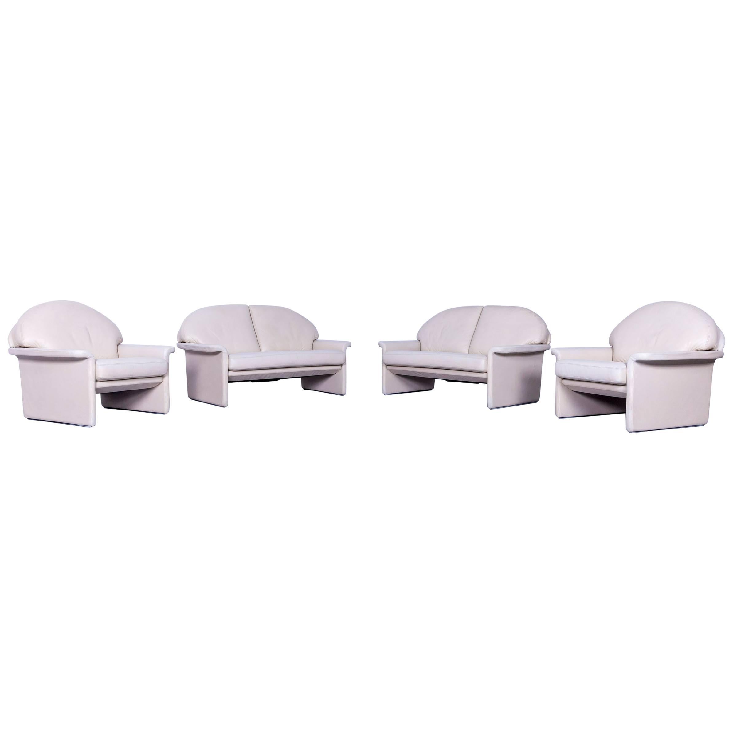 De Sede Leather Sofa Set Off-White Two-Seat and Armchair For Sale