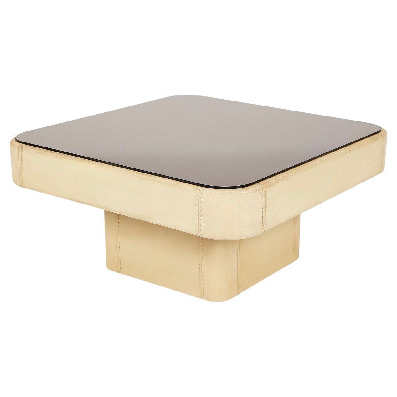 De Sede Leather-Wrapped Mirror Coffee Table For Sale