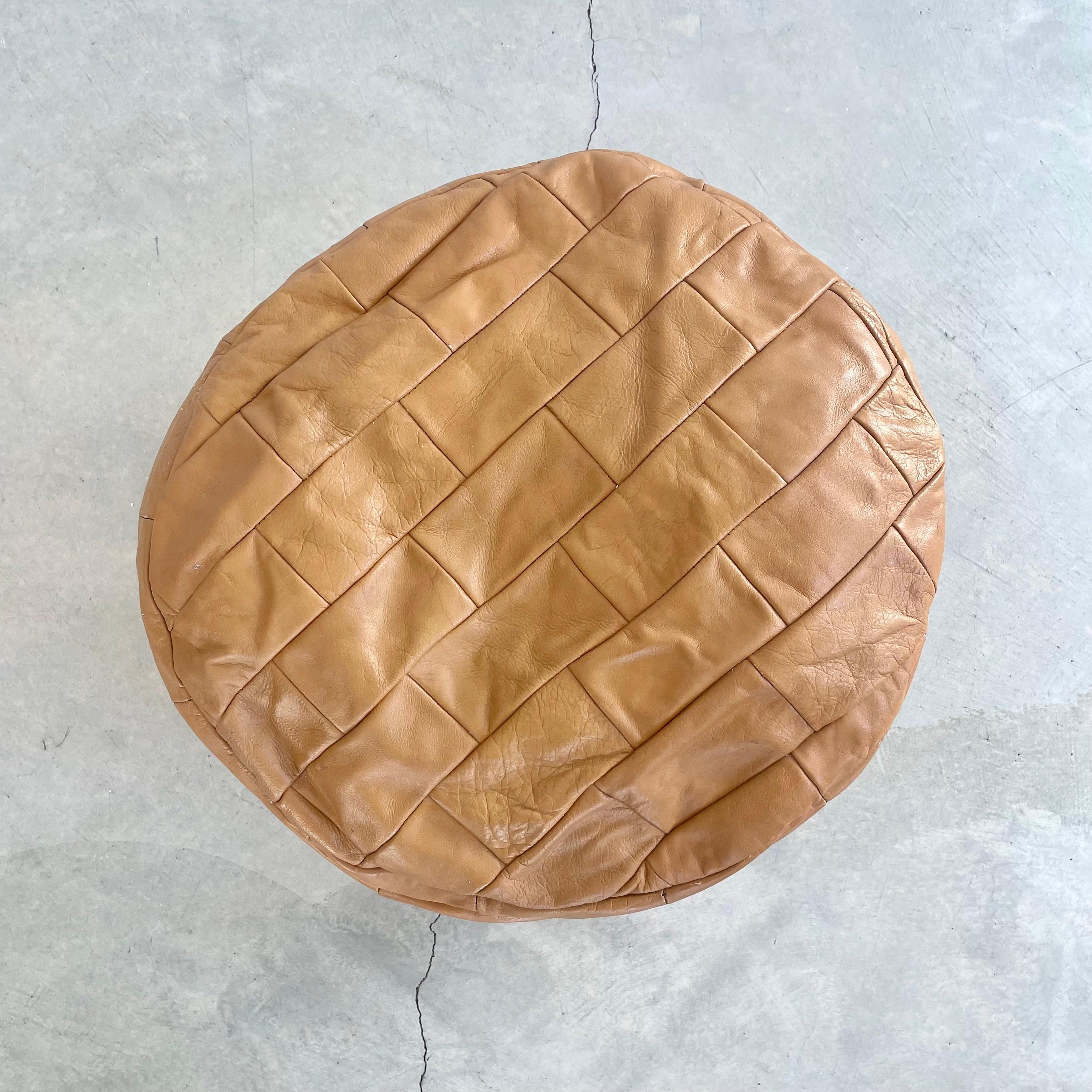 Mid-Century Modern De Sede Light Tan Leather Patchwork Ottoman, 1960s Switzerland For Sale