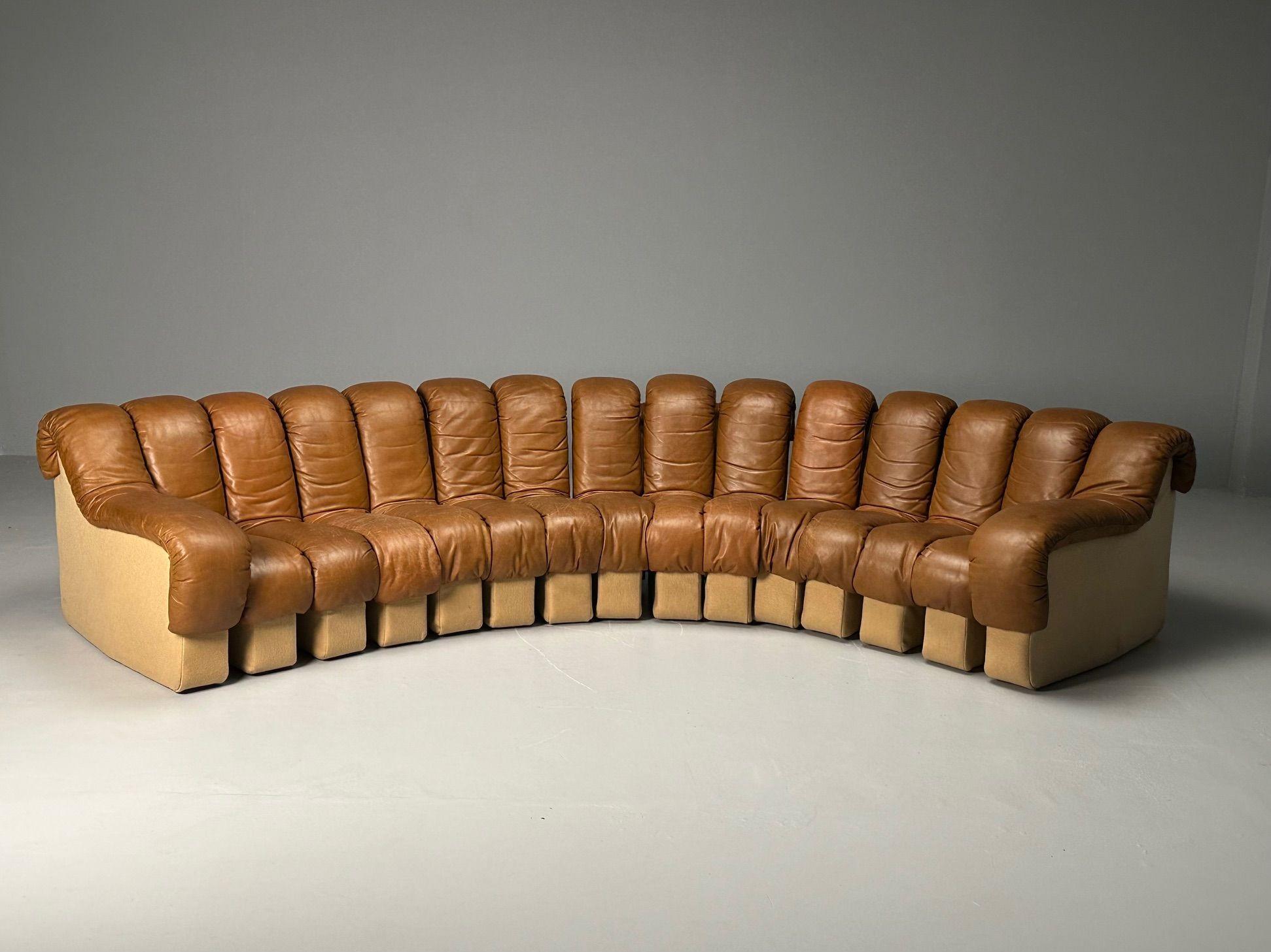 Swiss De Sede, Mid-Century Modern, DS-600 Non Stop Sectional Sofa, Distressed Leather