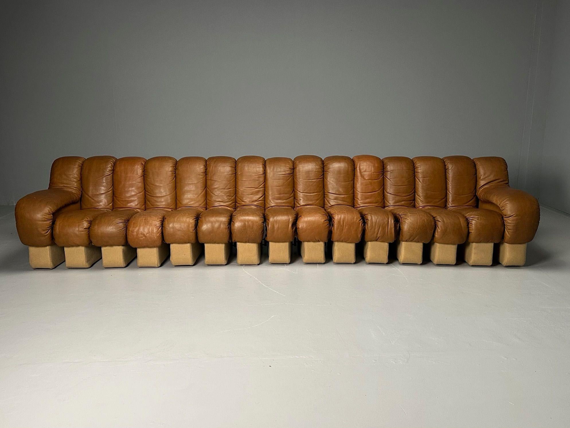 Late 20th Century De Sede, Mid-Century Modern, DS-600 Non Stop Sectional Sofa, Distressed Leather
