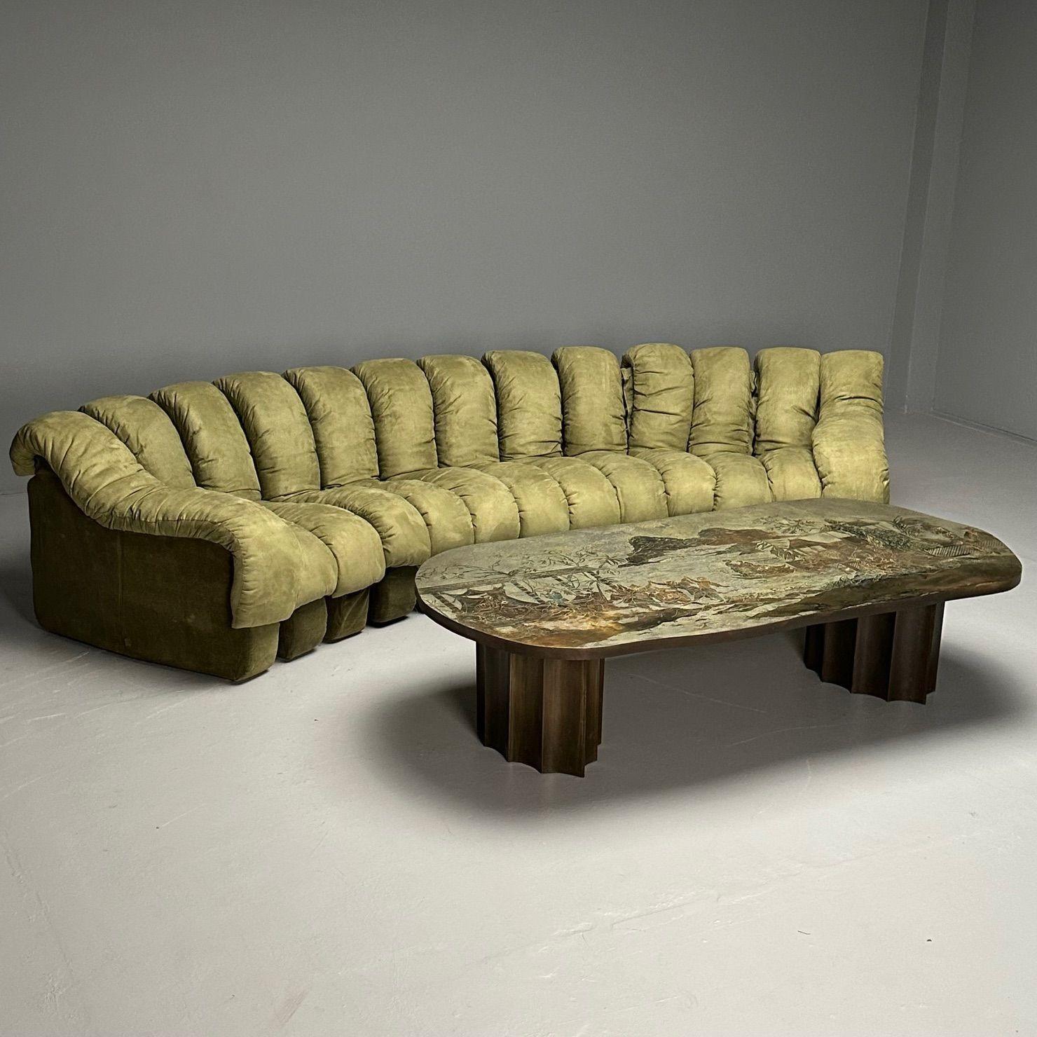 Swiss De Sede, Mid-Century Modern, DS-600 Non Stop Sectional Sofa, Green Fabric For Sale