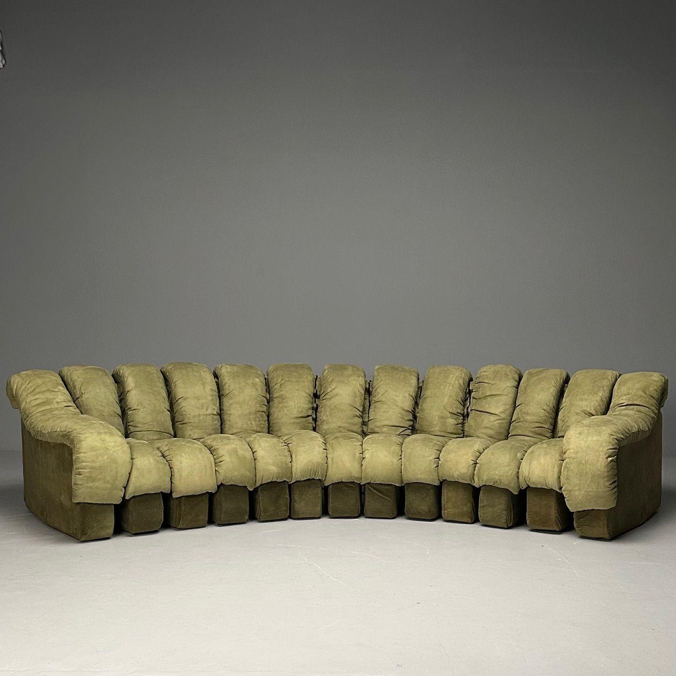 Late 20th Century De Sede, Mid-Century Modern, DS-600 Non Stop Sectional Sofa, Green Fabric For Sale