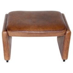 Tabouret en cuir marron vintage moderne de la dernière époque médiévale De Sede, Suisse, années 1970