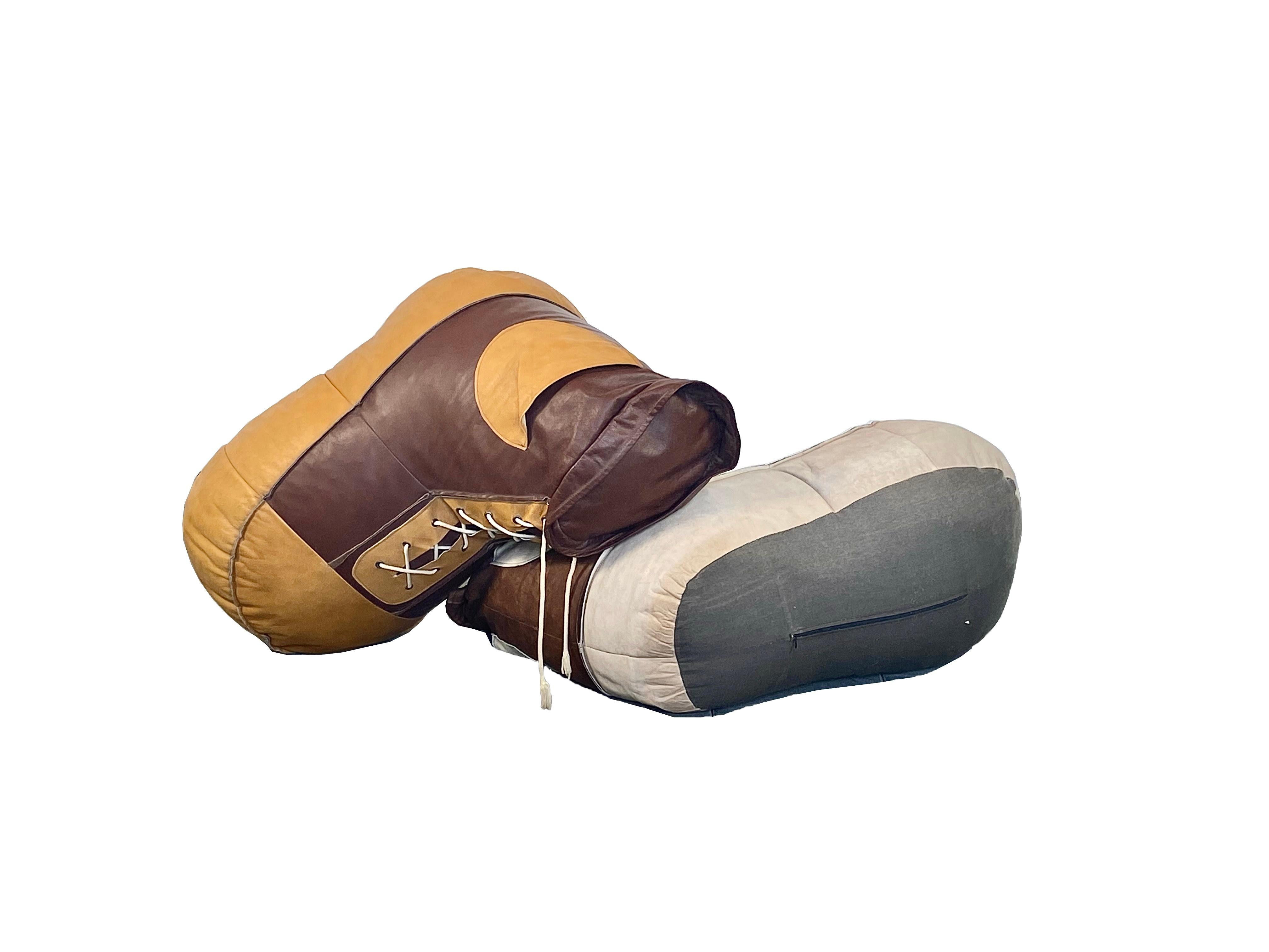 De Sede Midcentury Leather Pouf Shoes Bean Bags, Set of Two 4