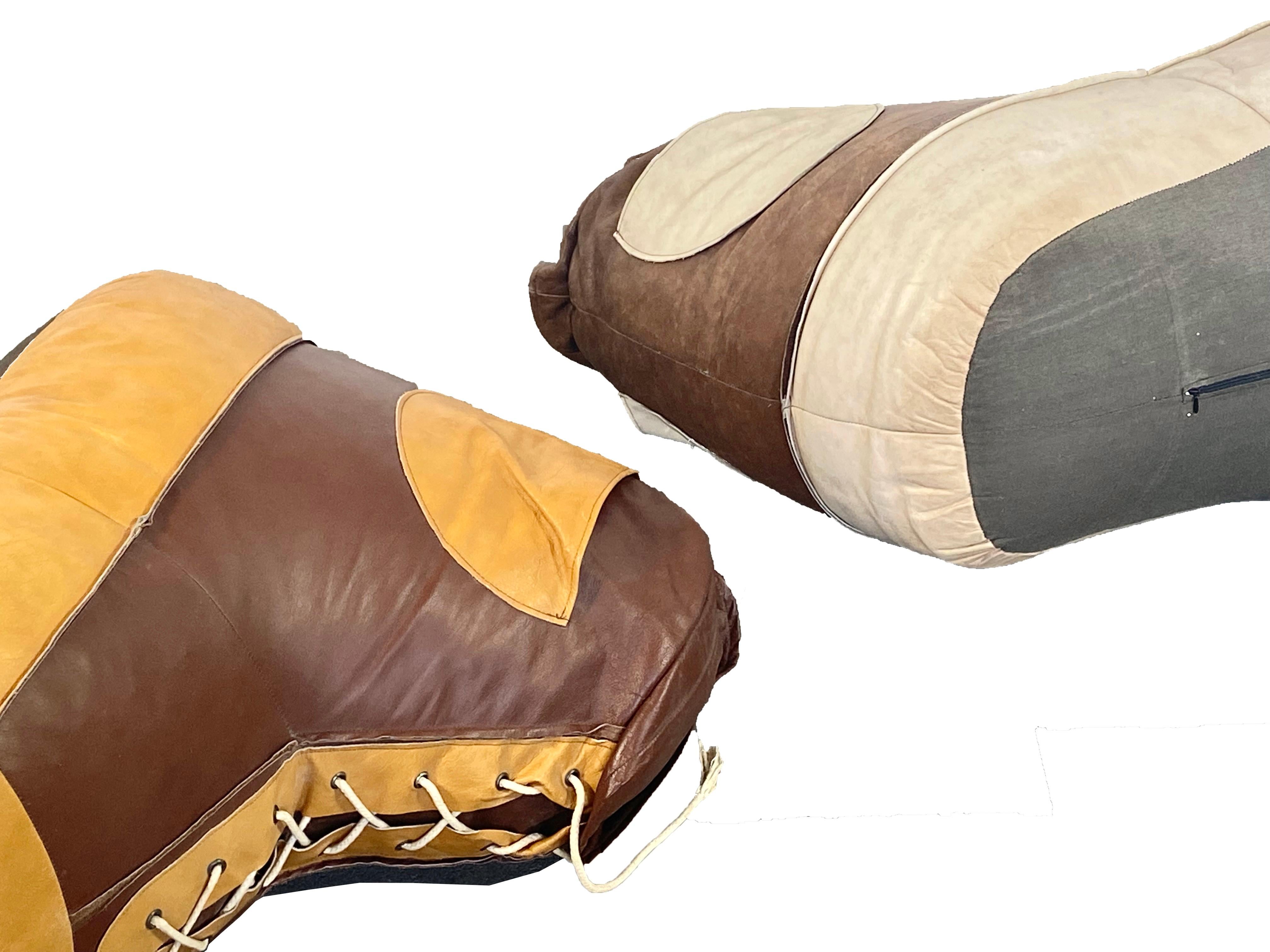 De Sede Midcentury Leather Pouf Shoes Bean Bags, Set of Two 1