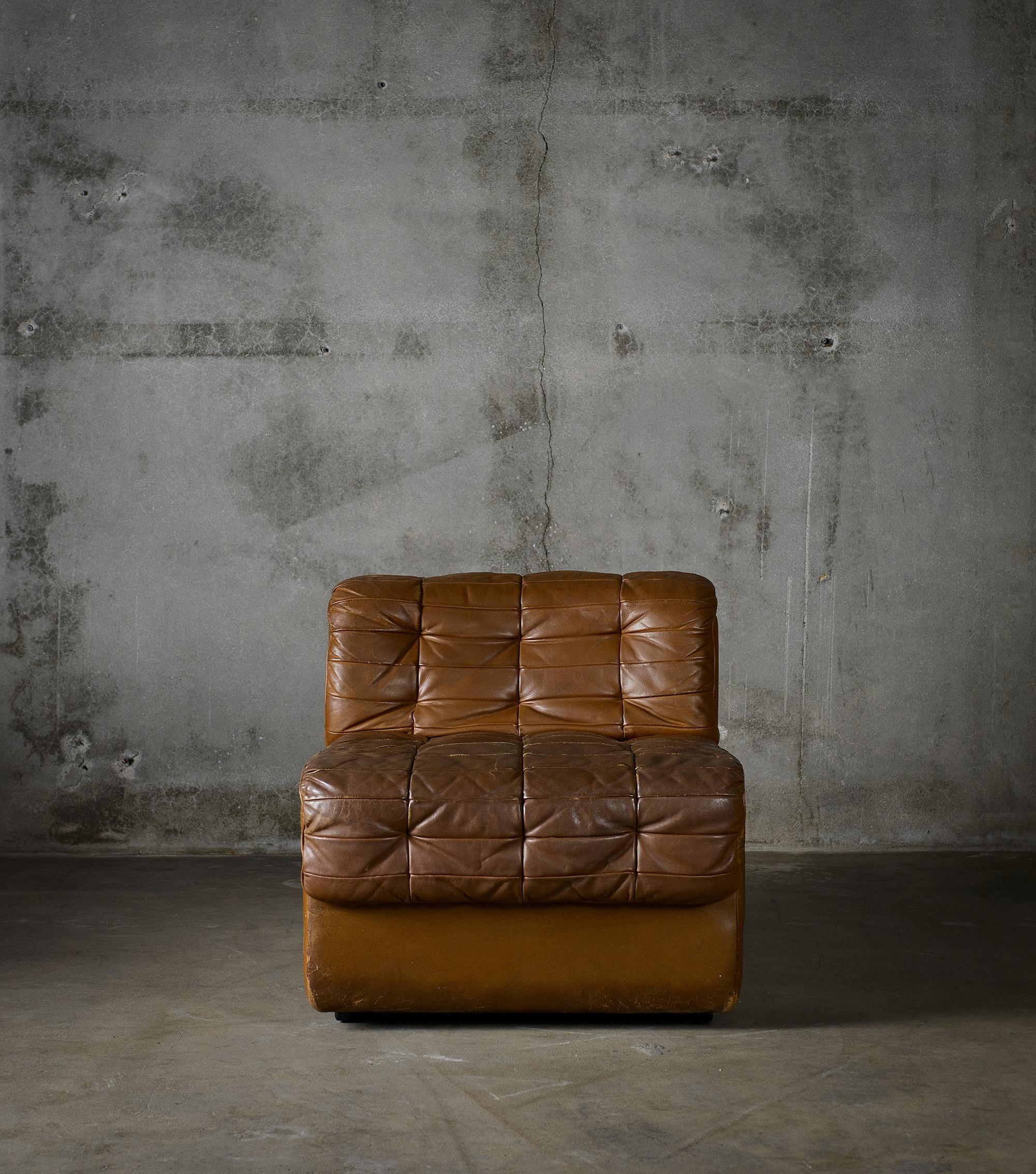 De Sede model DS-11, modular patchwork 2 piece sofa in tufted leather.