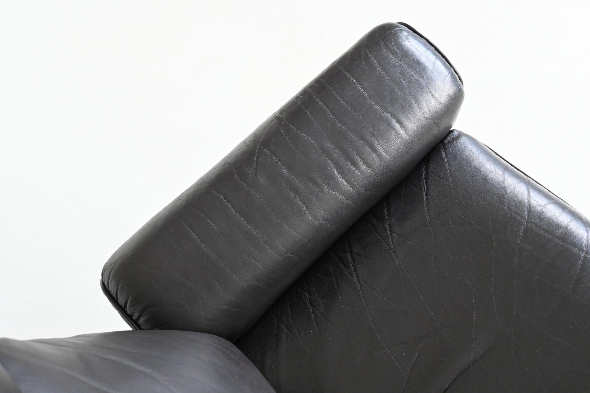 De Sede modèle DS-31 chaise longue et ottoman en cuir noir Suisse 1970 en vente 9