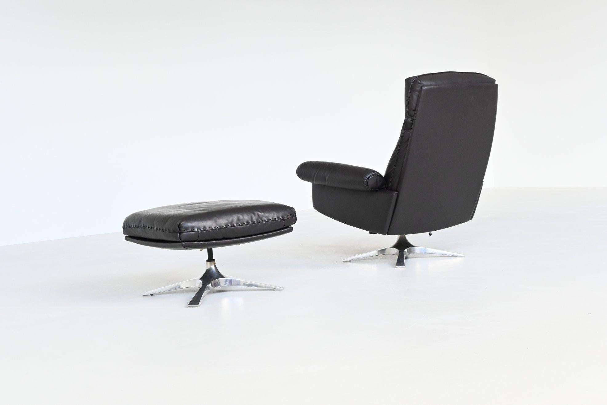Fin du 20e siècle De Sede modèle DS-31 chaise longue et ottoman en cuir noir Suisse 1970 en vente