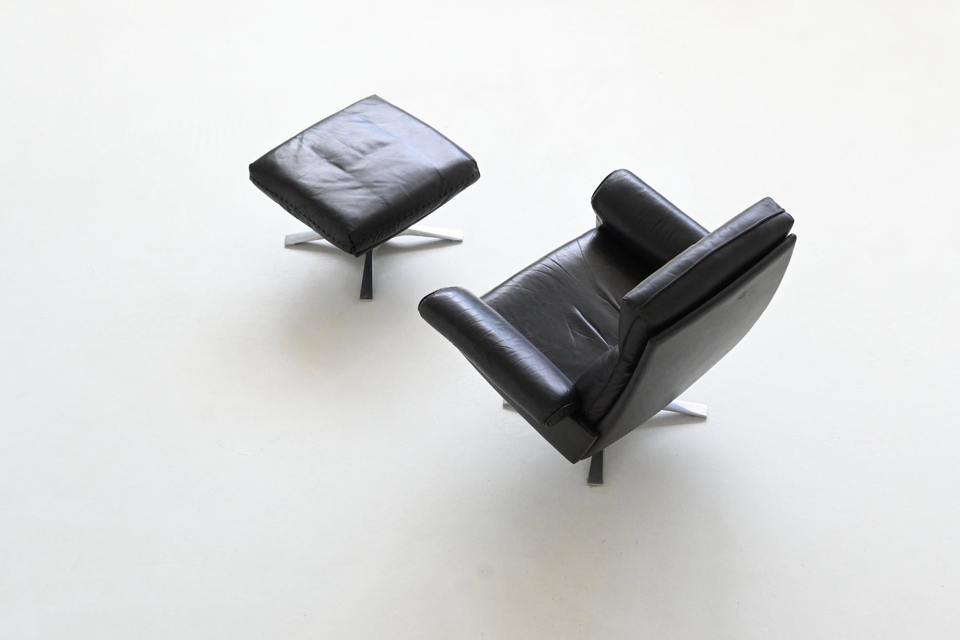 De Sede modèle DS-31 chaise longue et ottoman en cuir noir Suisse 1970 en vente 1