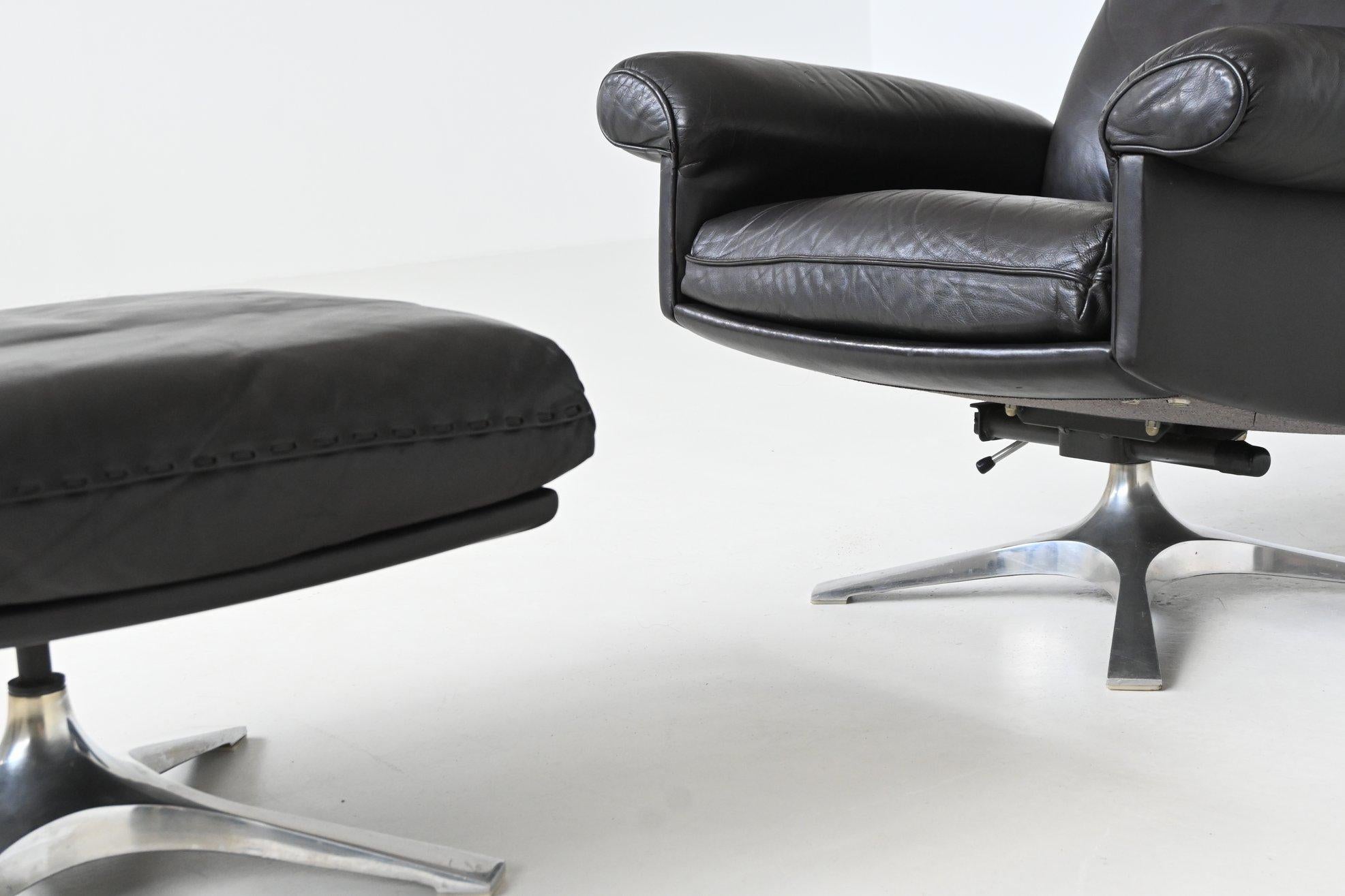 De Sede modèle DS-31 chaise longue et ottoman en cuir noir Suisse 1970 en vente 2