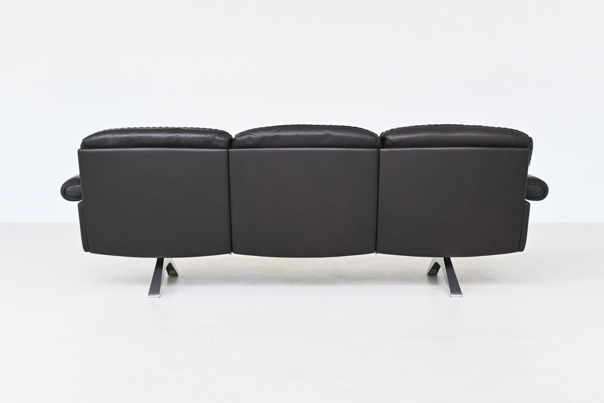 De Sede modèle DS-31 canapé trois places cuir noir Suisse 1970 Bon état - En vente à Etten-Leur, NL
