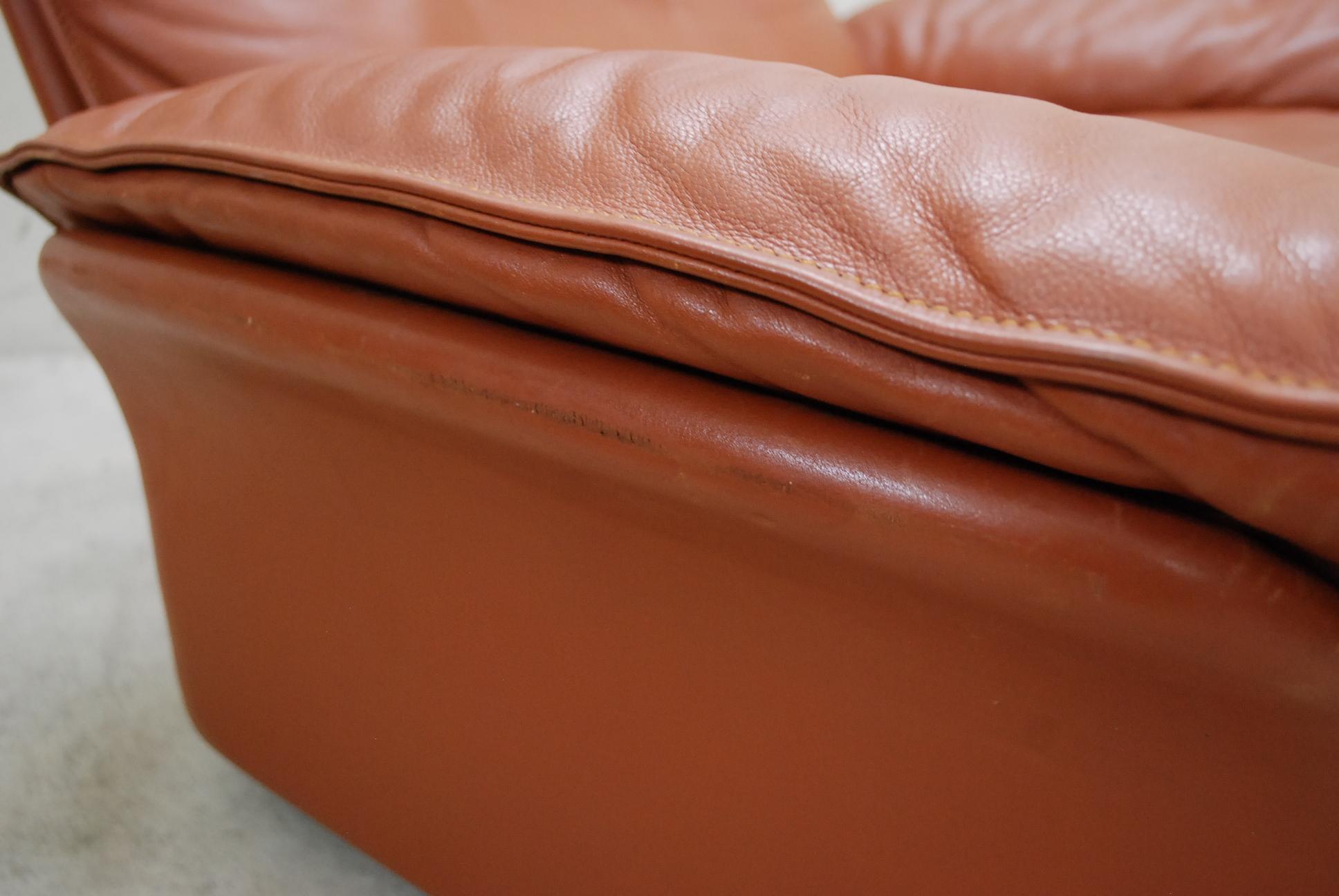 De Sede Model DS 49 Cognac Brandy Leather Lounge Chair and Ottoman For Sale 7