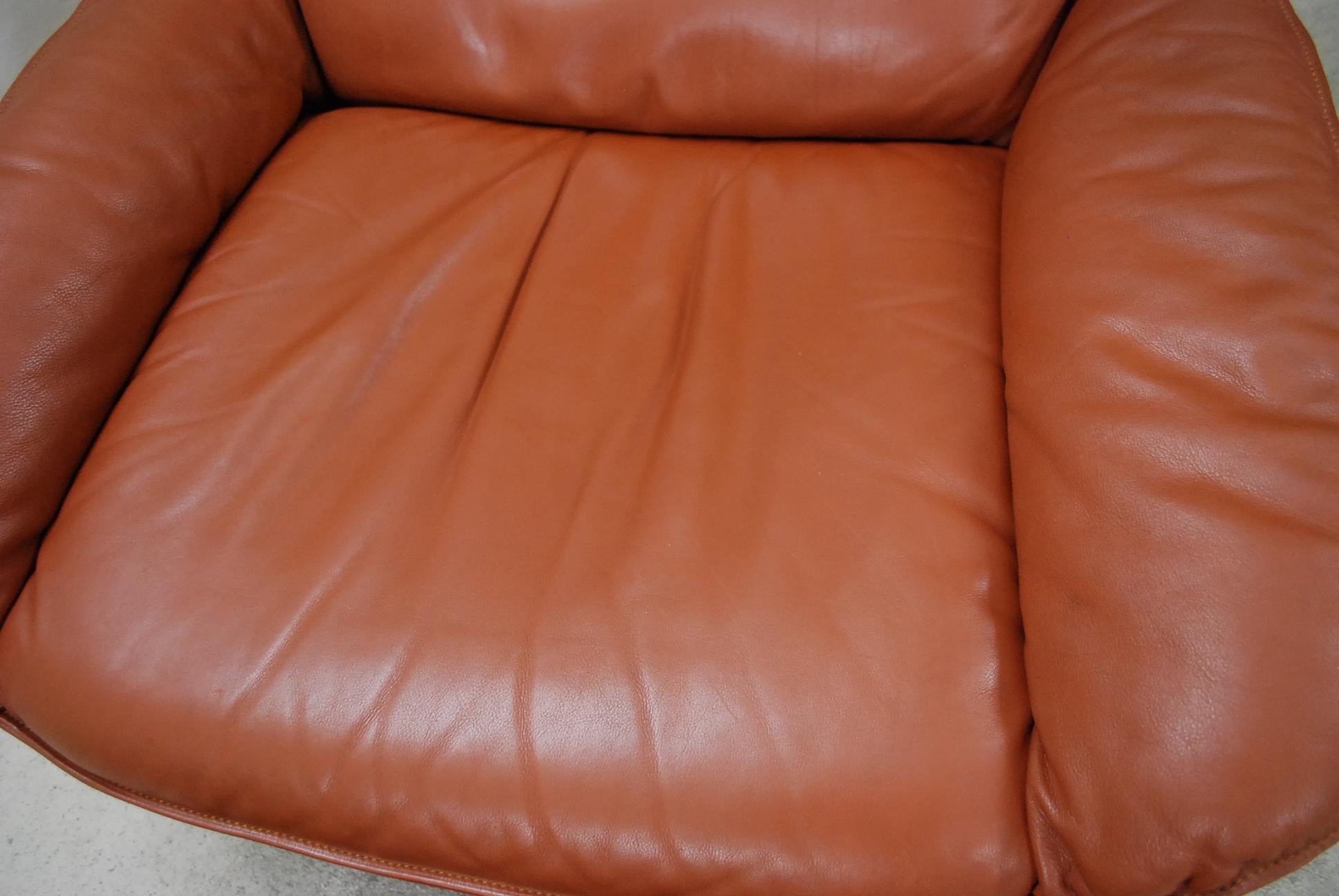 Late 20th Century De Sede Model DS 49 Cognac Brandy Leather Lounge Chair and Ottoman For Sale