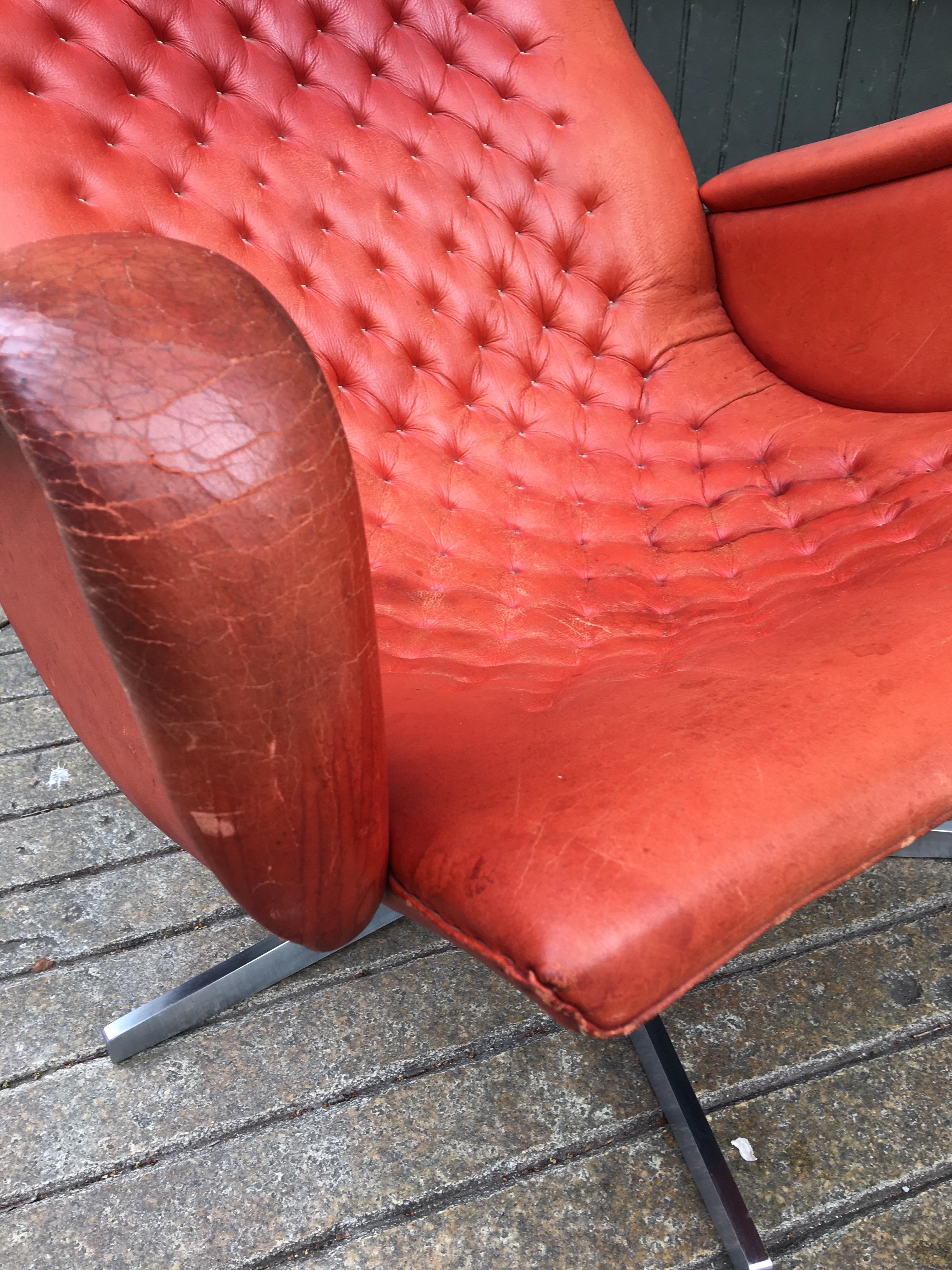 Swiss De Sede Model DS 51 Ox Blood Red Lounge Chair