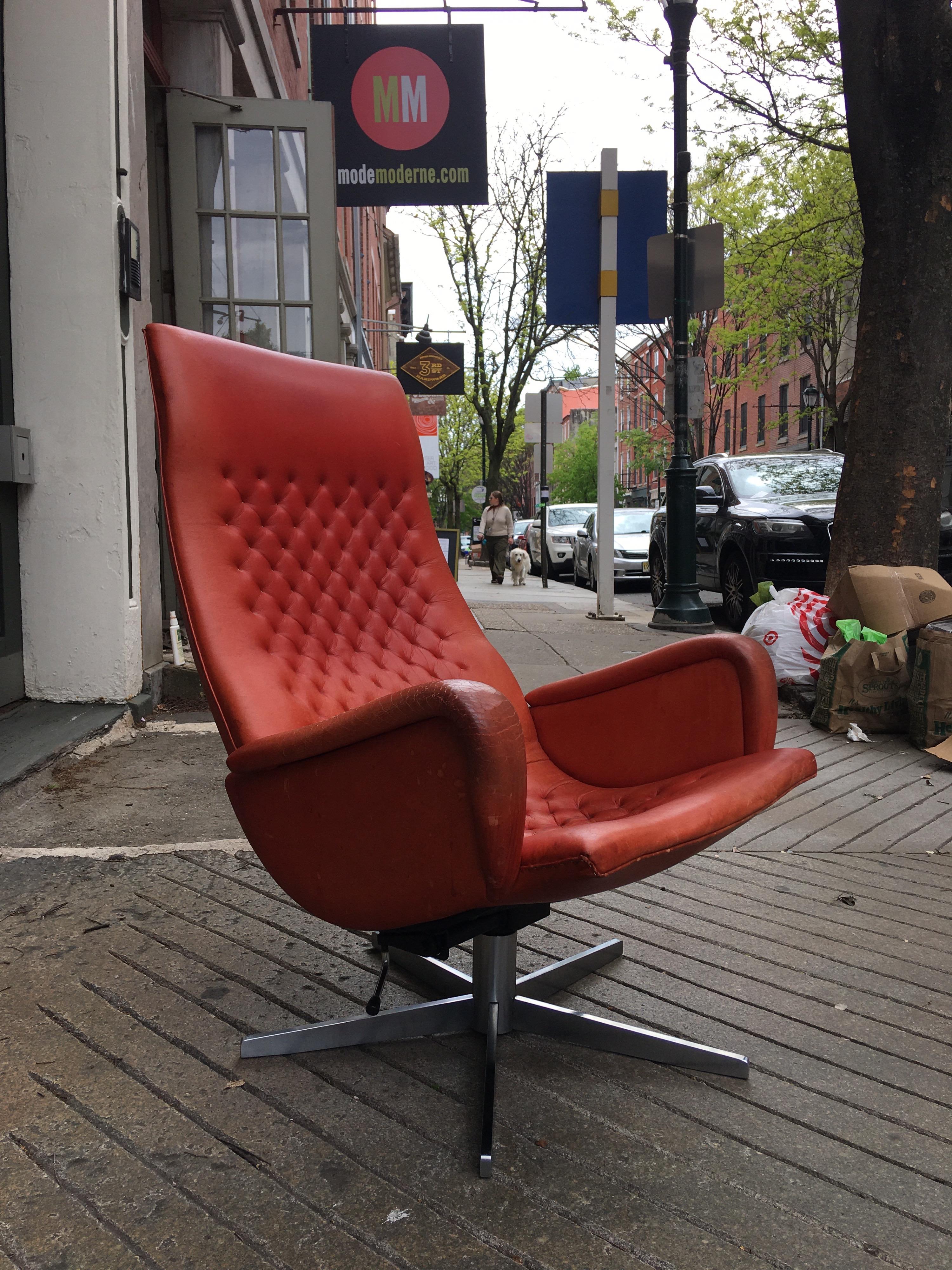 Stainless Steel De Sede Model DS 51 Ox Blood Red Lounge Chair