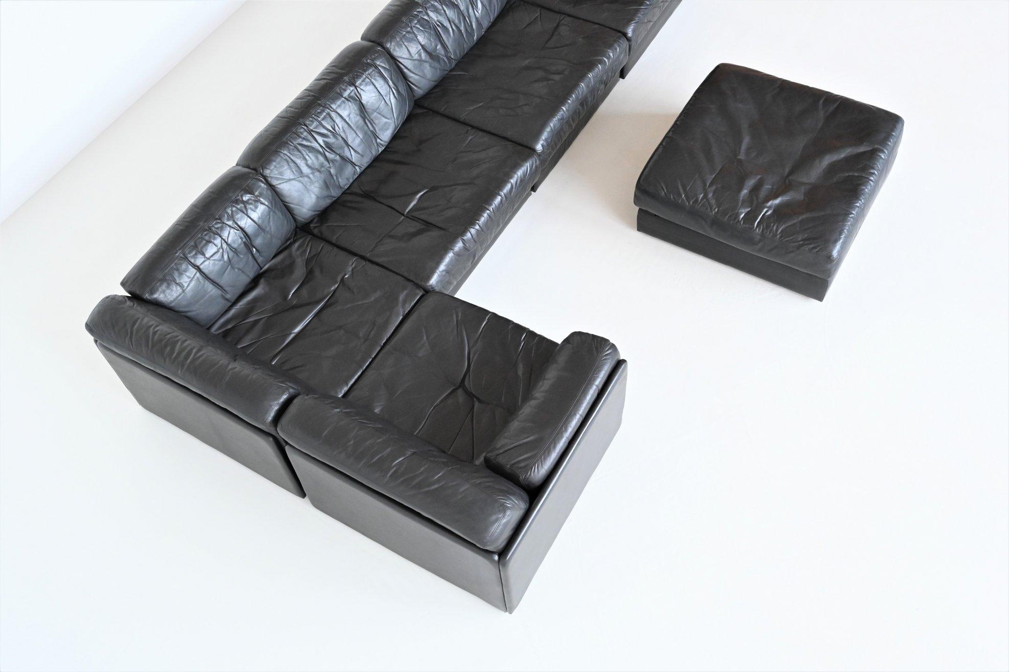De Sede Model DS76 Large Sofa Set Black Leather, Switzerland, 1970 3