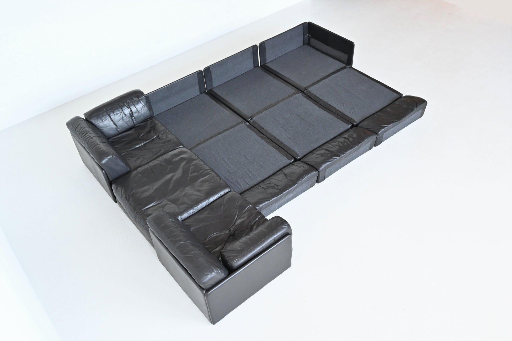 De Sede Model DS76 Large Sofa Set Black Leather, Switzerland, 1970 4
