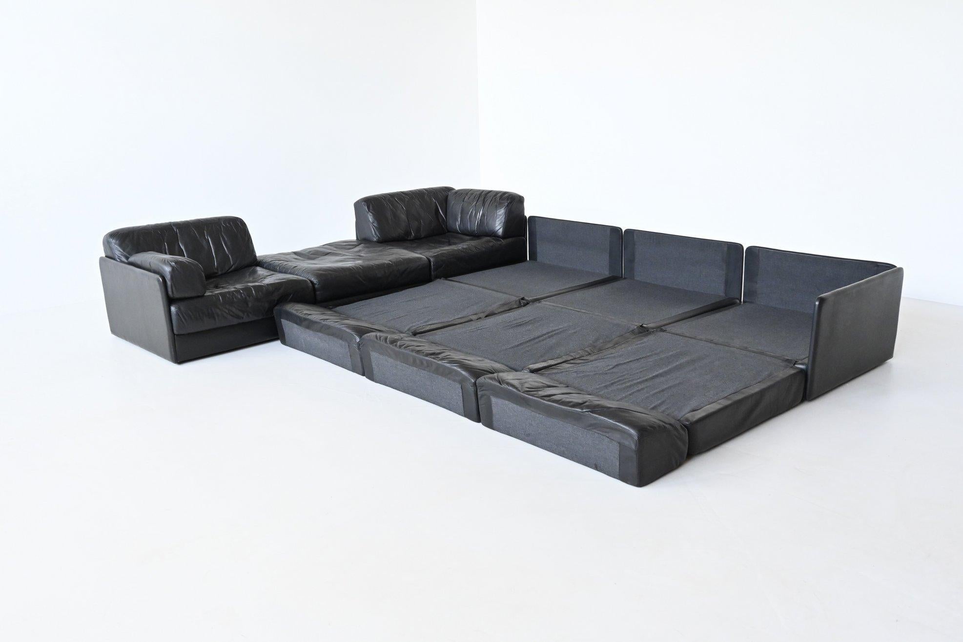 De Sede Model DS76 Large Sofa Set Black Leather, Switzerland, 1970 5