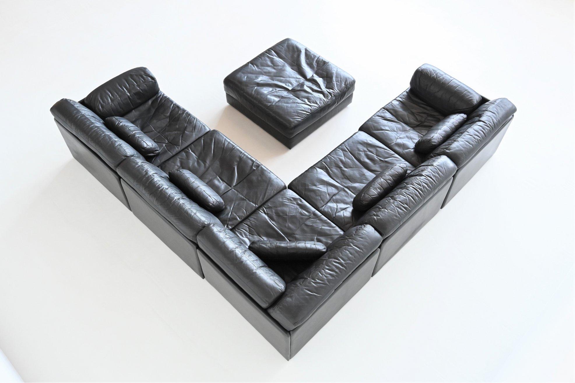 De Sede Model DS76 Large Sofa Set Black Leather, Switzerland, 1970 7