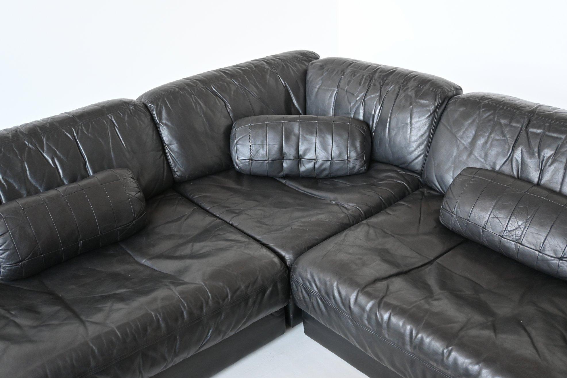 De Sede Model DS76 Large Sofa Set Black Leather, Switzerland, 1970 8