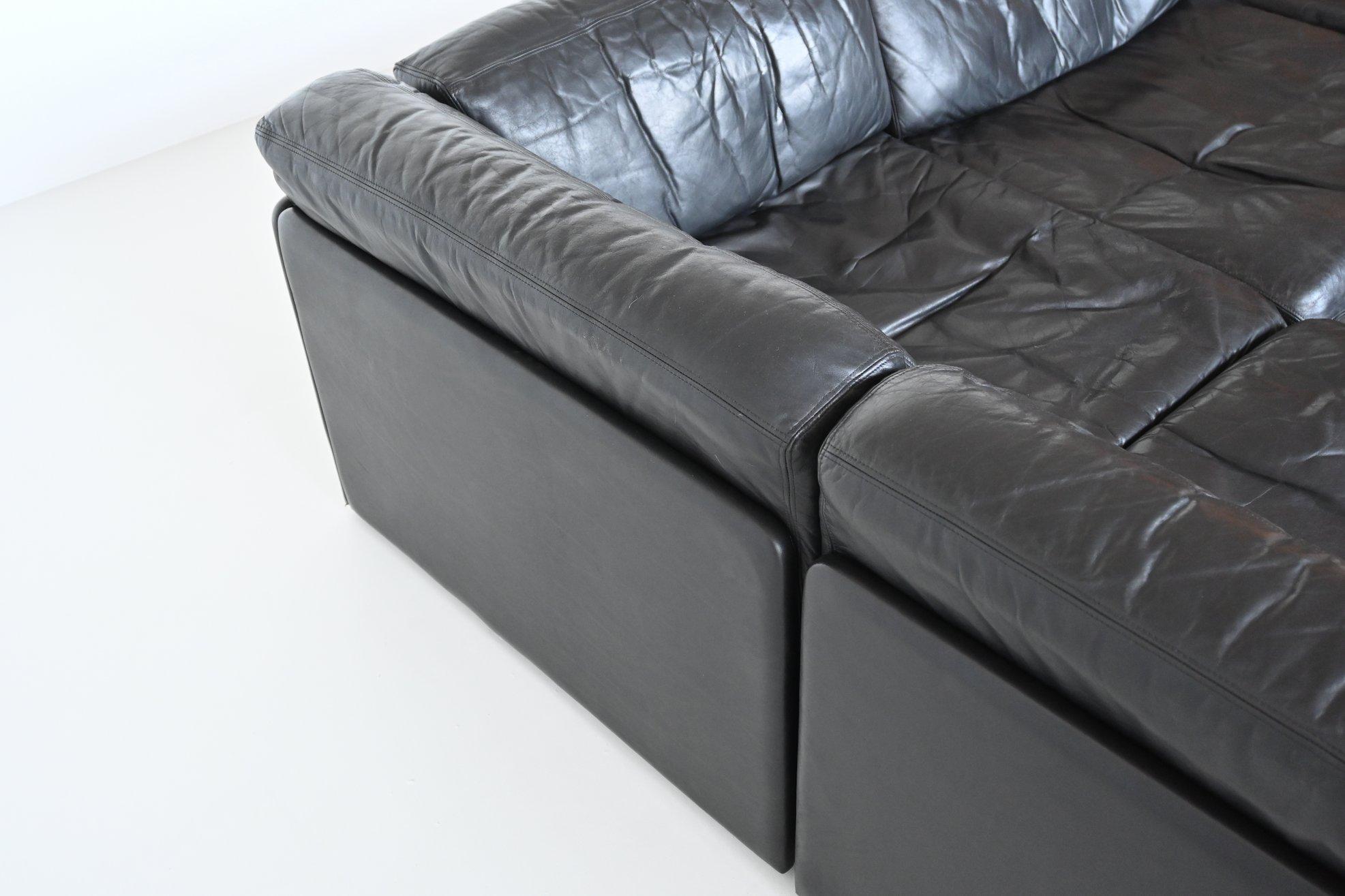 De Sede Model DS76 Large Sofa Set Black Leather, Switzerland, 1970 11