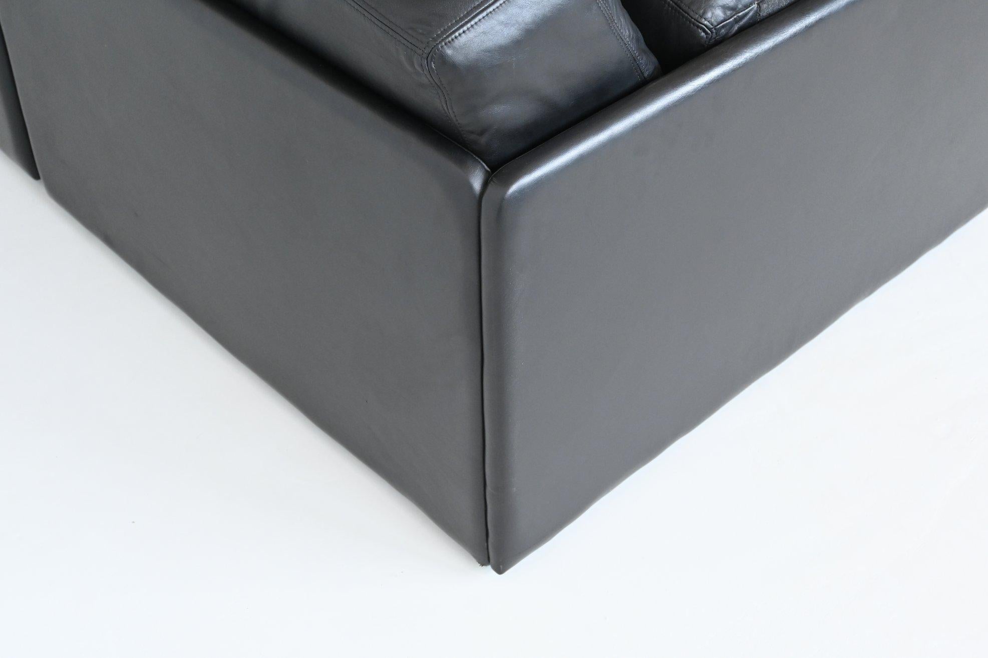 De Sede Model DS76 Large Sofa Set Black Leather, Switzerland, 1970 12
