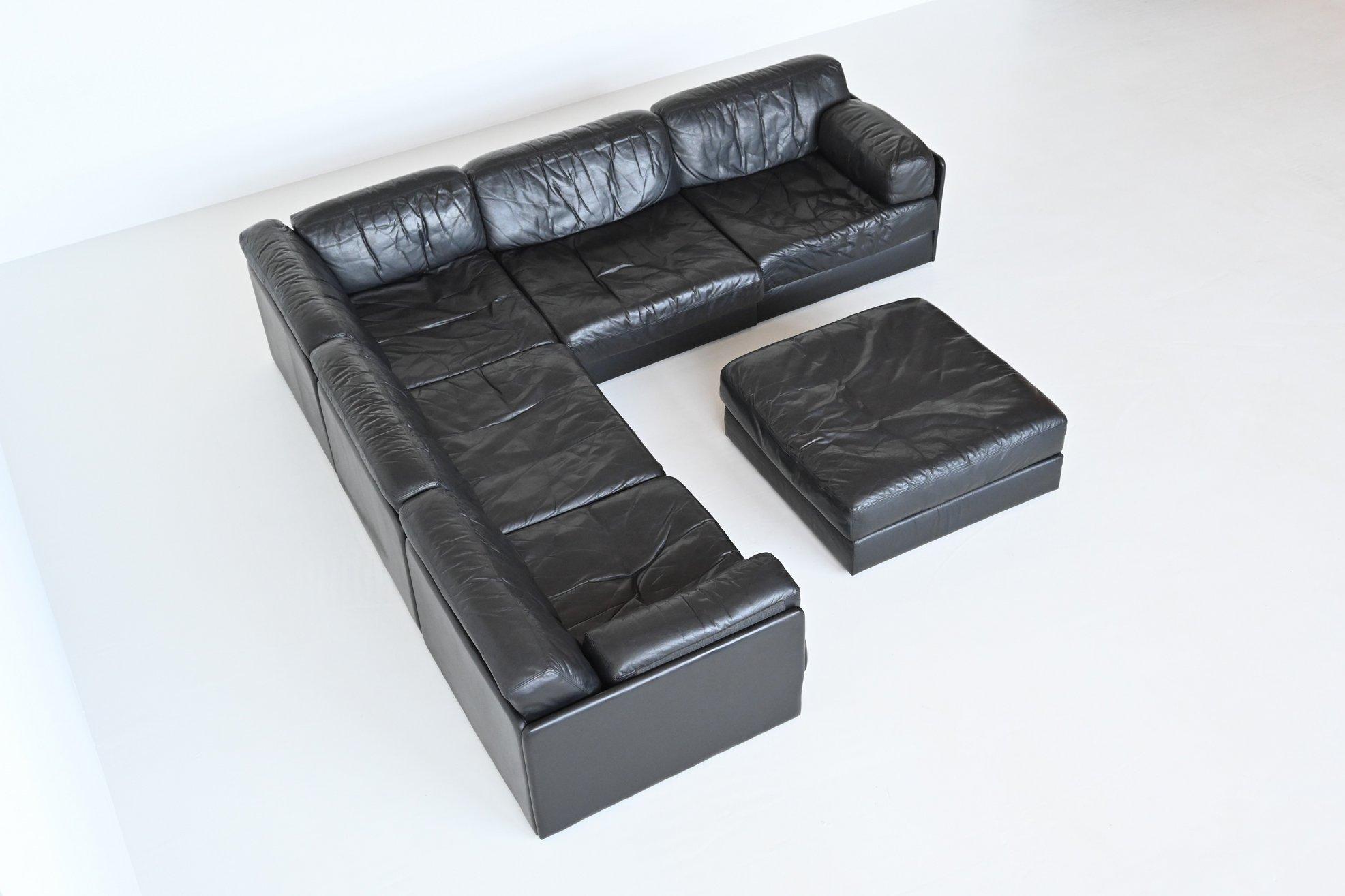 Beautiful large and multi-functional sofa set model DS76 designed and manufactured by De Sede, Switzerland 1970. This sofa is made of high quality black leather and finished by hand with high levels of craftsmanship and eye for detail. De Sede is