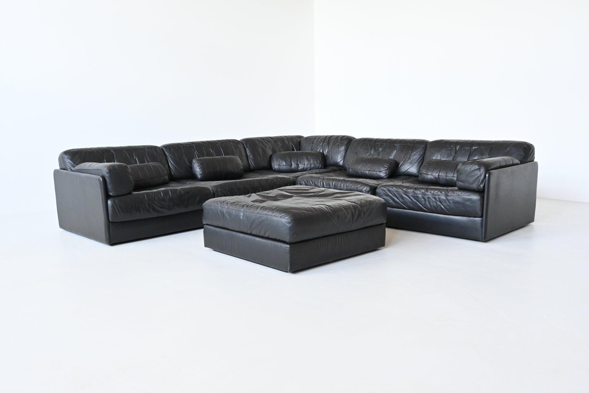 Mid-Century Modern De Sede Model DS76 Large Sofa Set Black Leather, Switzerland, 1970