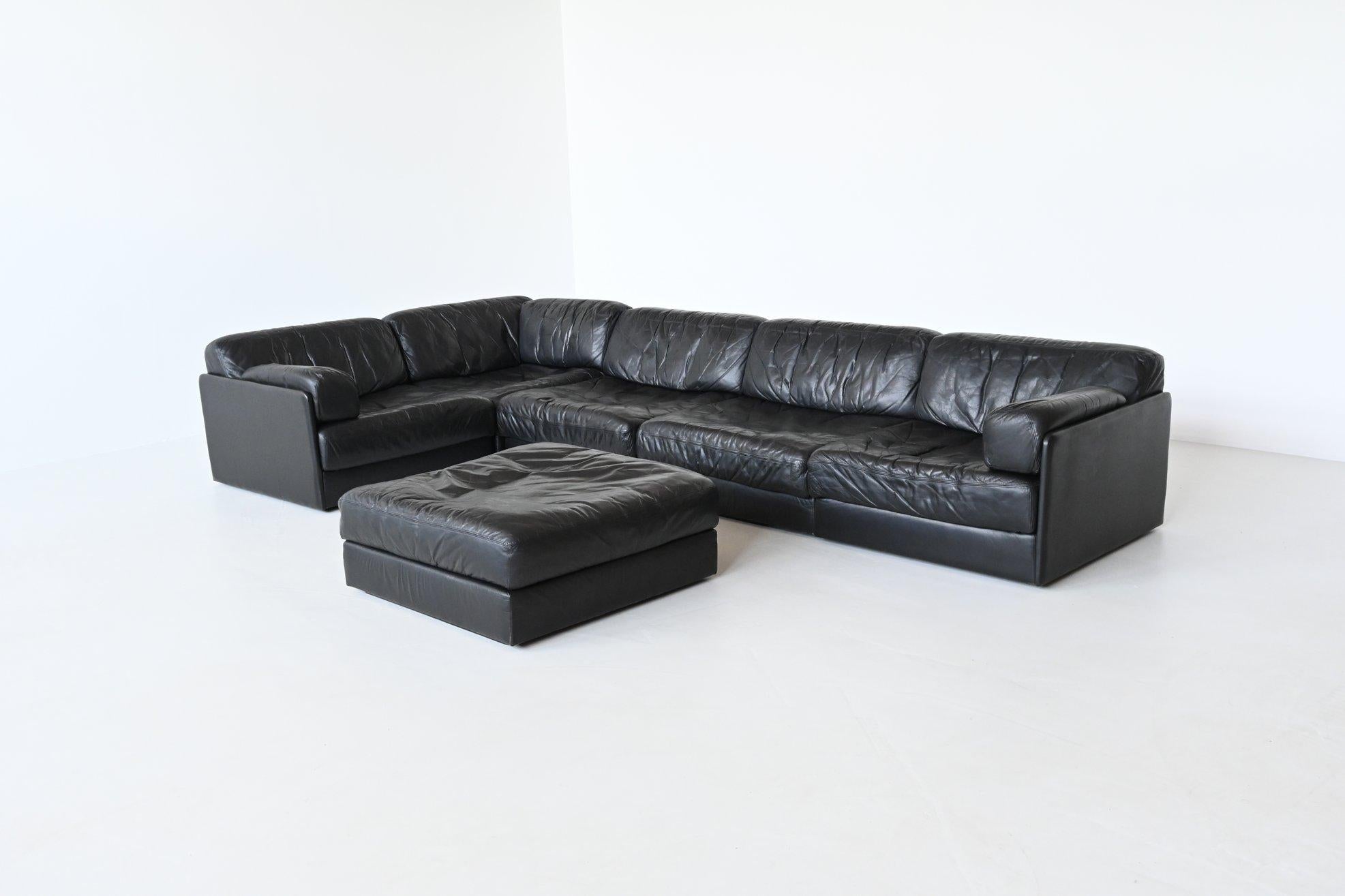 Swiss De Sede Model DS76 Large Sofa Set Black Leather, Switzerland, 1970