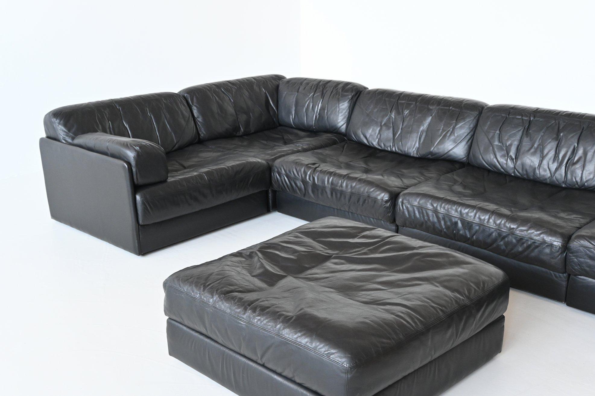 De Sede Model DS76 Large Sofa Set Black Leather, Switzerland, 1970 In Good Condition In Etten-Leur, NL