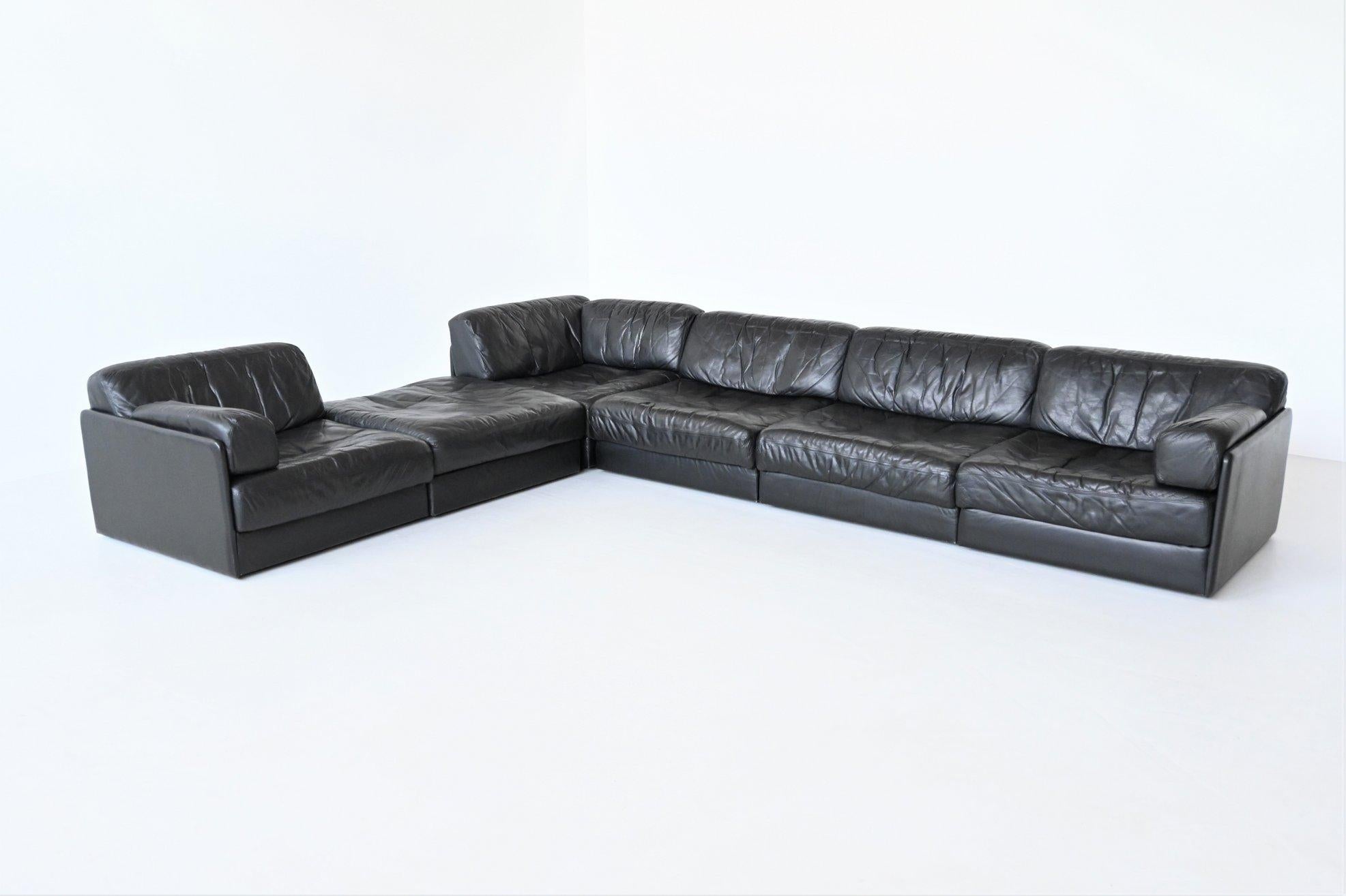 Late 20th Century De Sede Model DS76 Large Sofa Set Black Leather, Switzerland, 1970