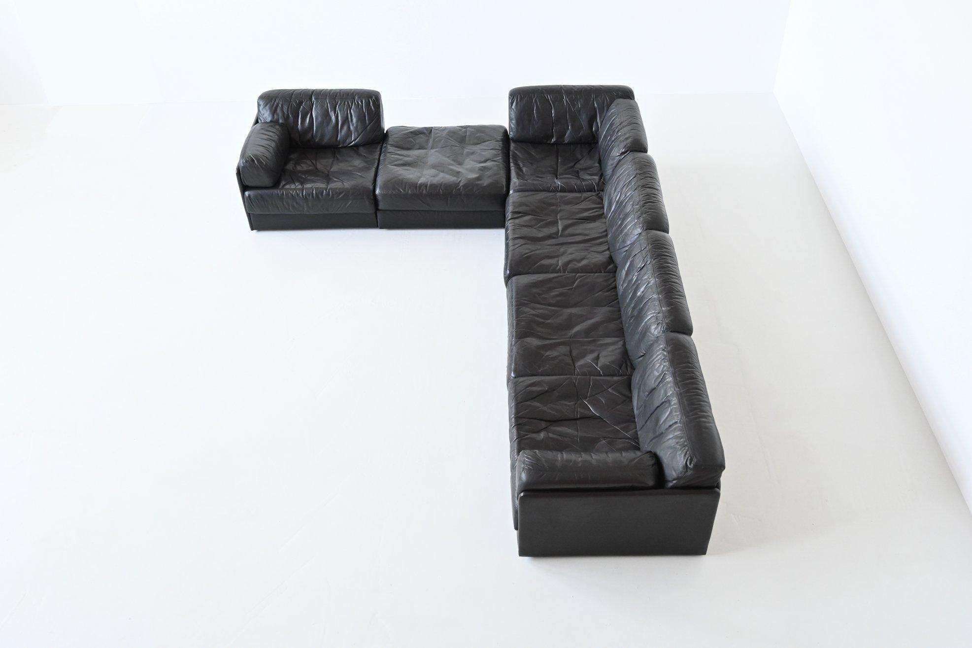 De Sede Model DS76 Large Sofa Set Black Leather, Switzerland, 1970 2