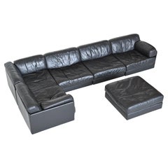 De Sede Model DS76 Large Sofa Set Black Leather, Switzerland, 1970