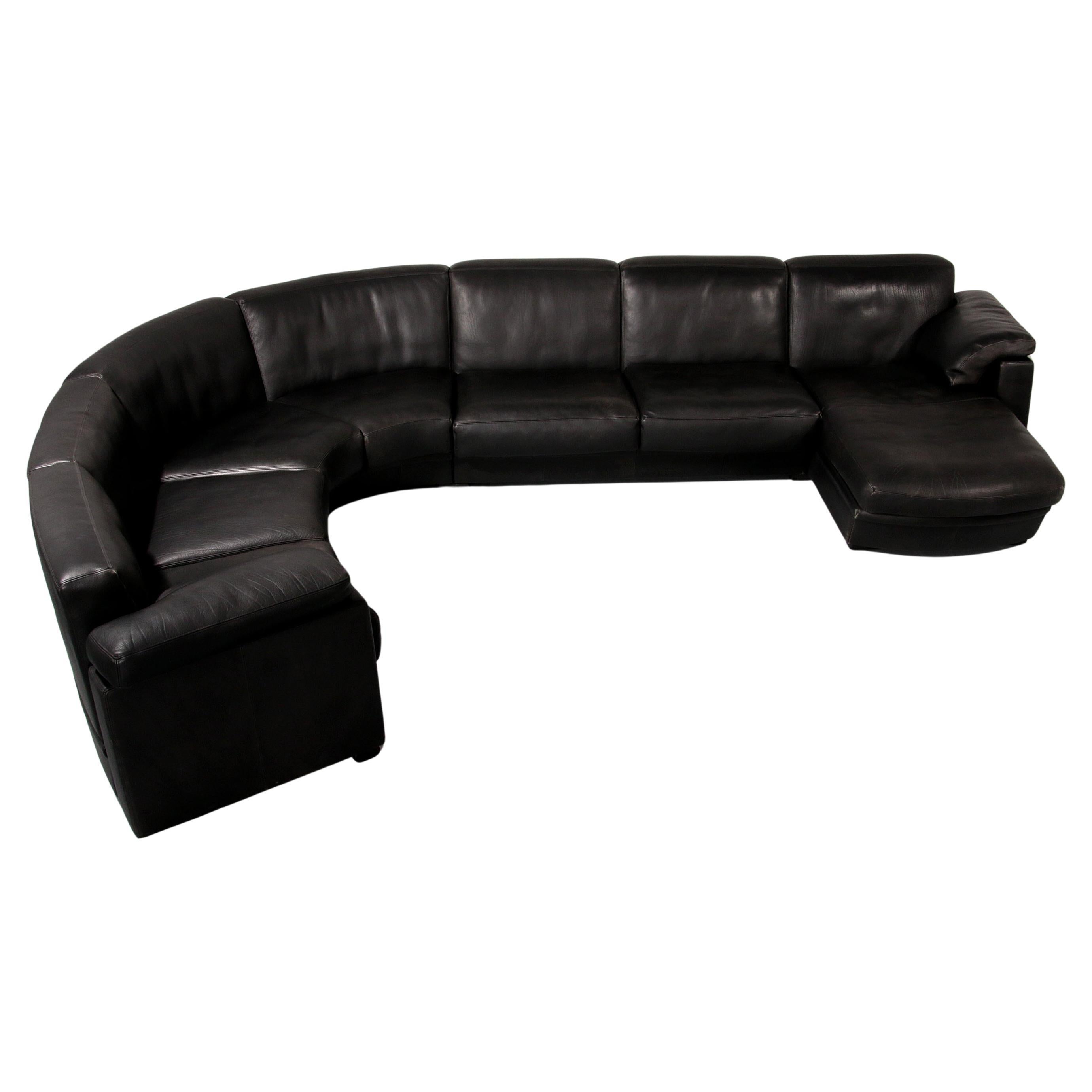 De Sede Modular 7-Piece Mid-Century Leather Sofa in Black – Swiss Icon en venta