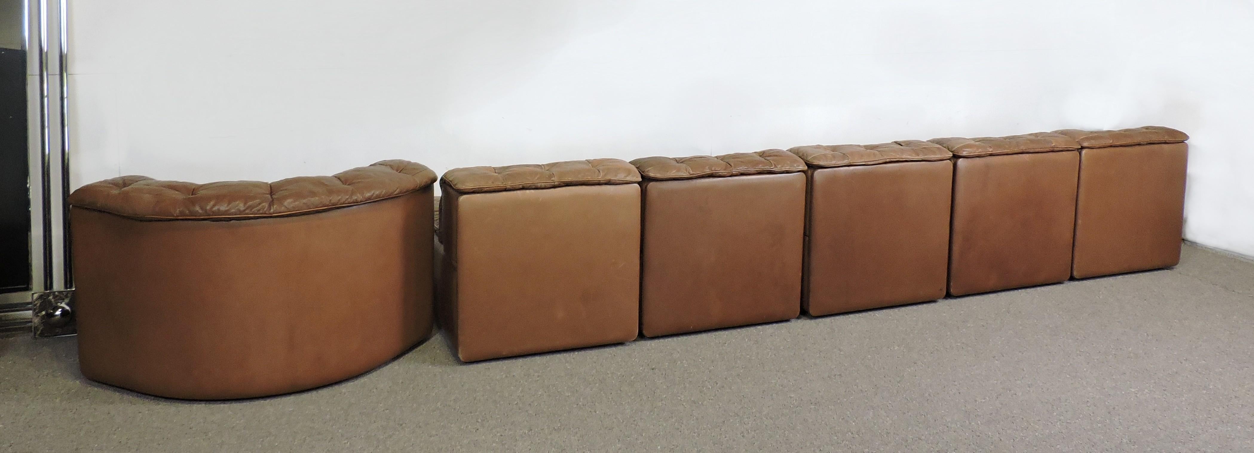 De Sede Modular DS11 Brown Leather Patchwork Sofa 1970s 3