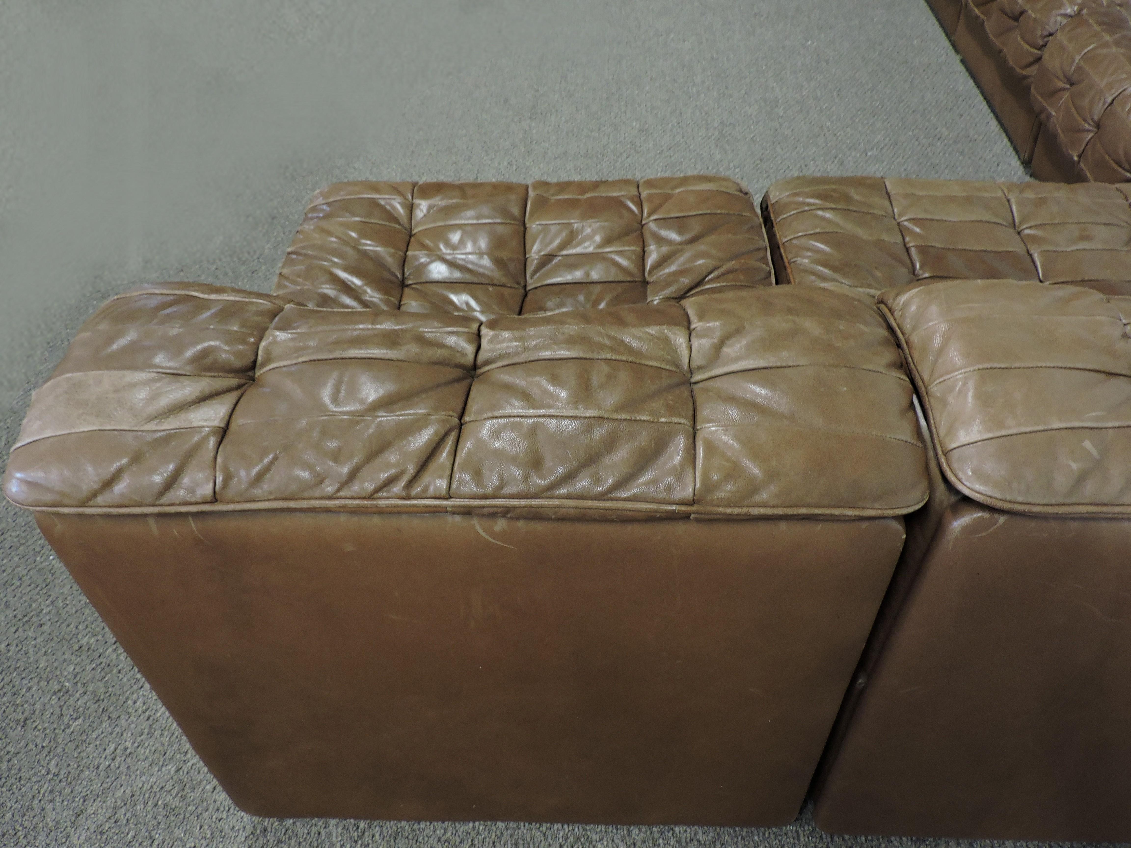 De Sede Modular DS11 Brown Leather Patchwork Sofa 1970s 6