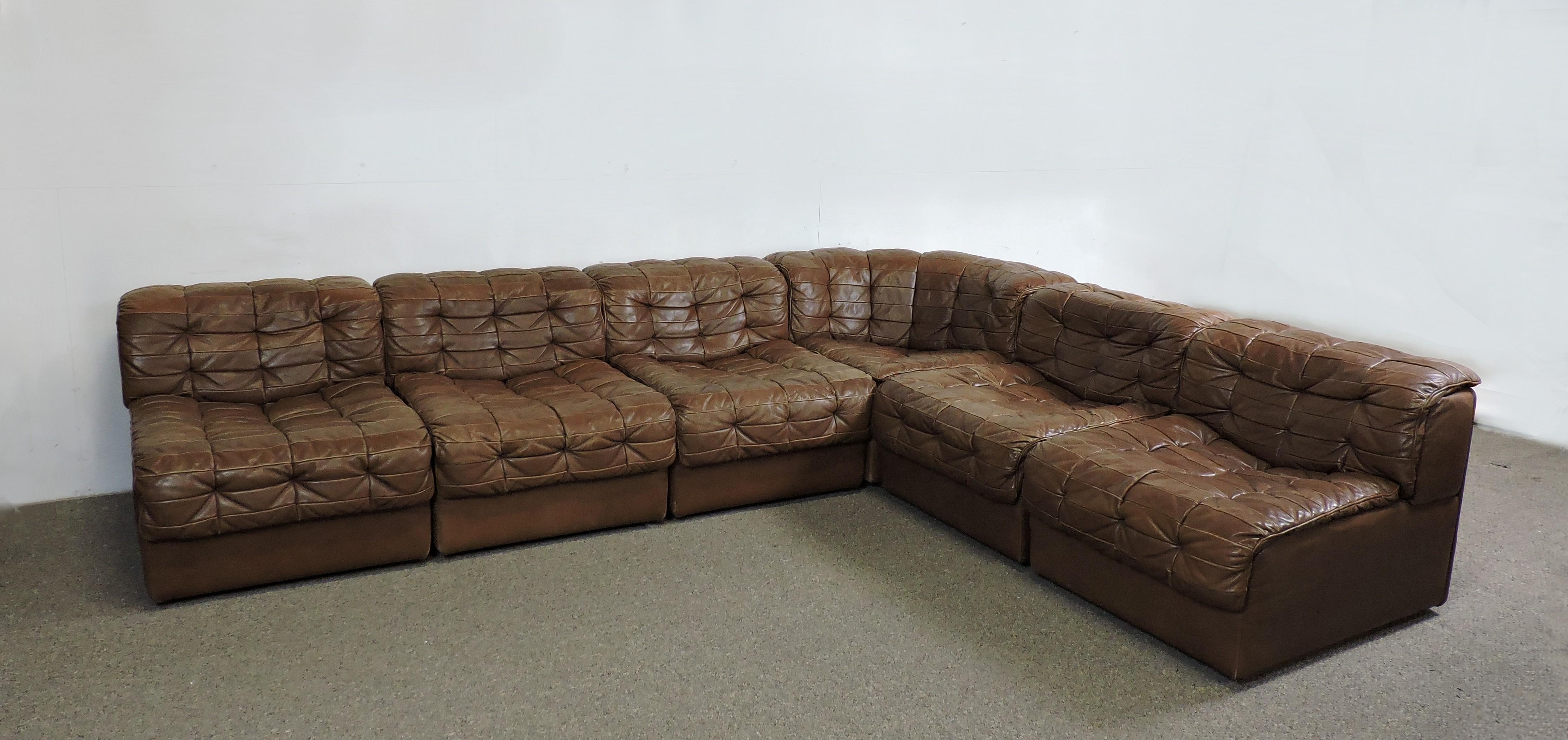 De Sede Modular DS11 Brown Leather Patchwork Sofa 1970s 7