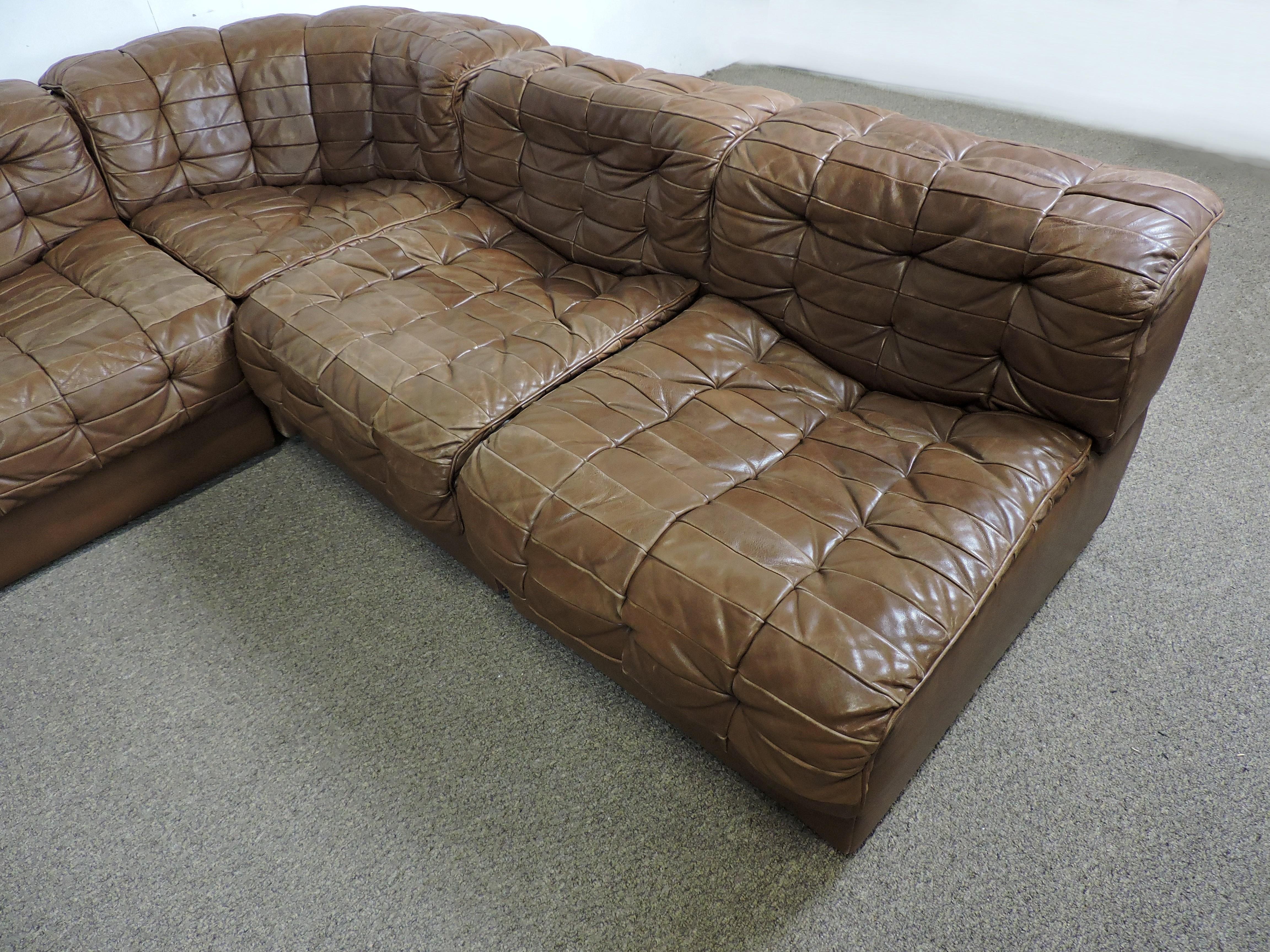 Late 20th Century De Sede Modular DS11 Brown Leather Patchwork Sofa 1970s